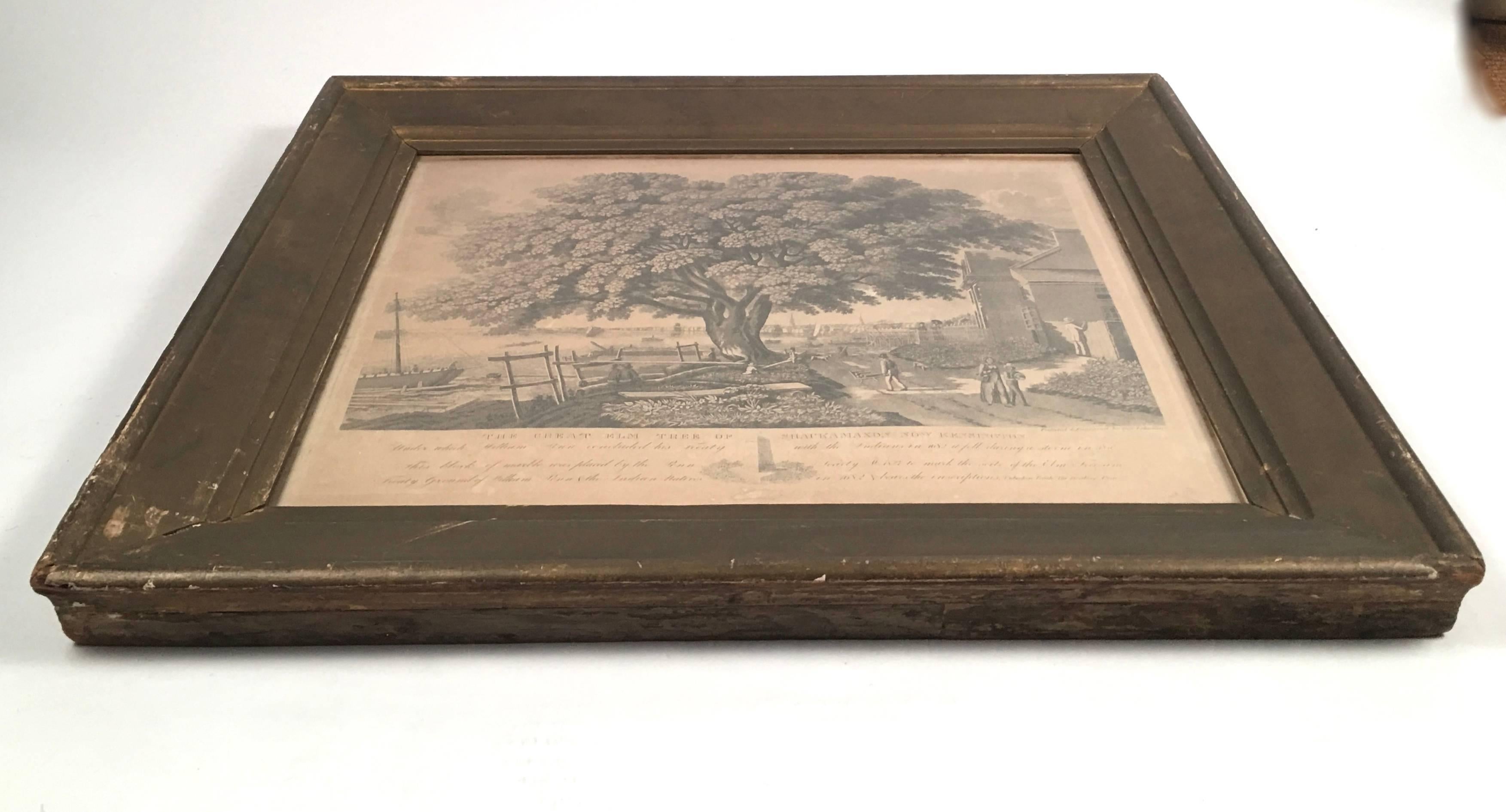 19th Century William Penn Historical Print, The Great Elm Tree of Shackamaxon in Period Frame