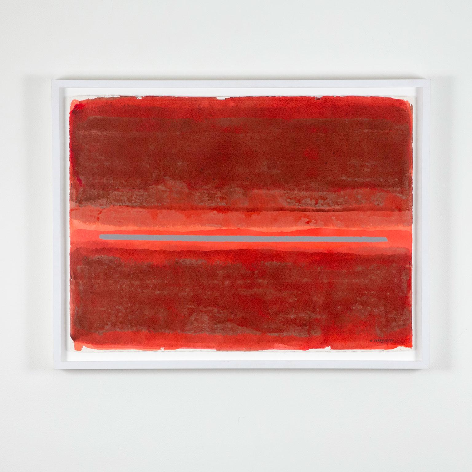 "Color Field Study in Red" (aka "Red Dawn")  Gouache on paper - Print by William Perehudoff
