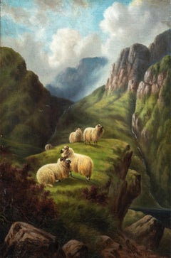 William Hollyer - Late 19th century English landscape painting - Sheep Highlands