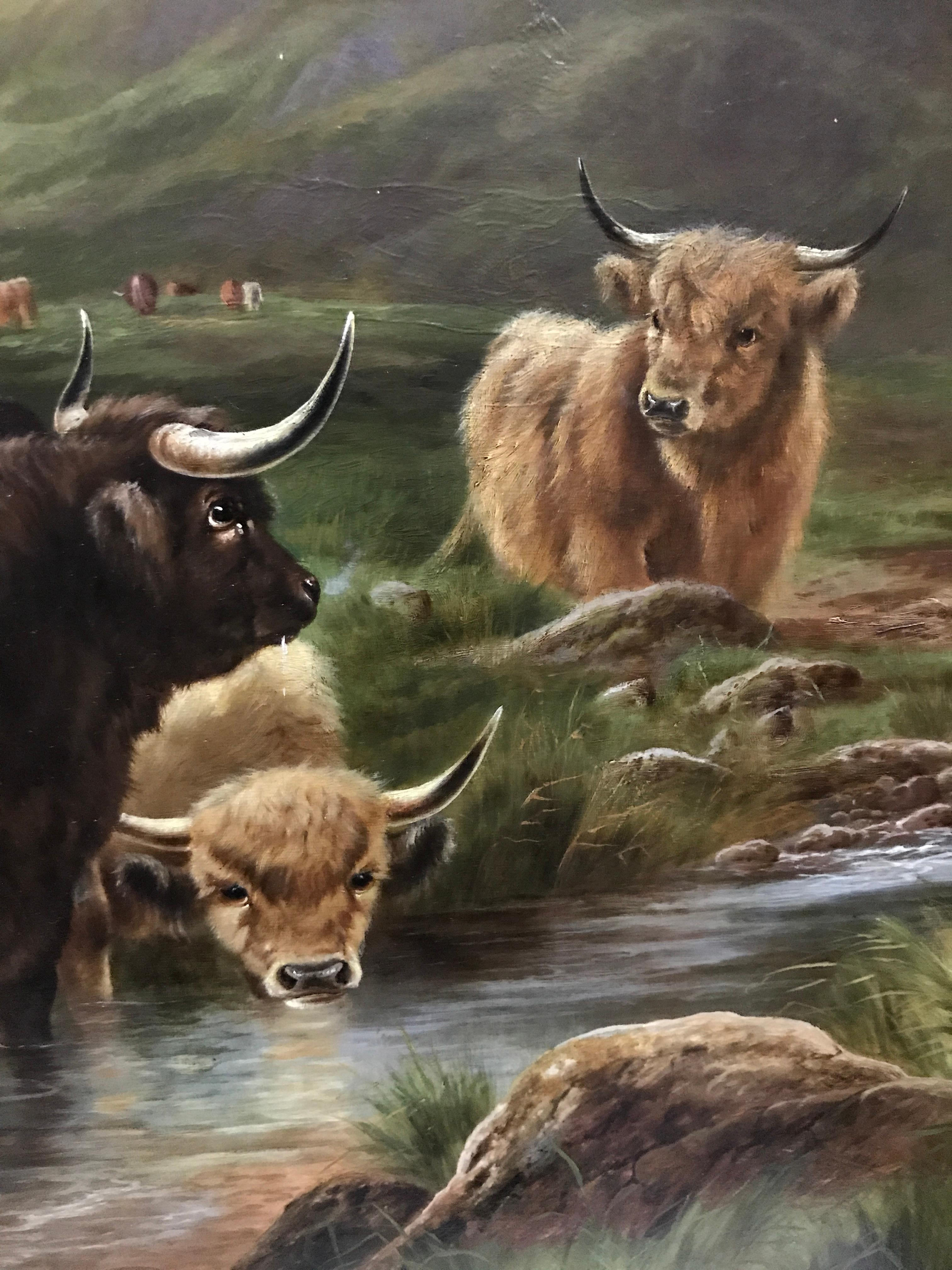 Bouteille des Highlands dans un Glen de montagne, huile sur toile originale, Royaume-Uni du 19e siècle - Réalisme Painting par William Perring Hollyer