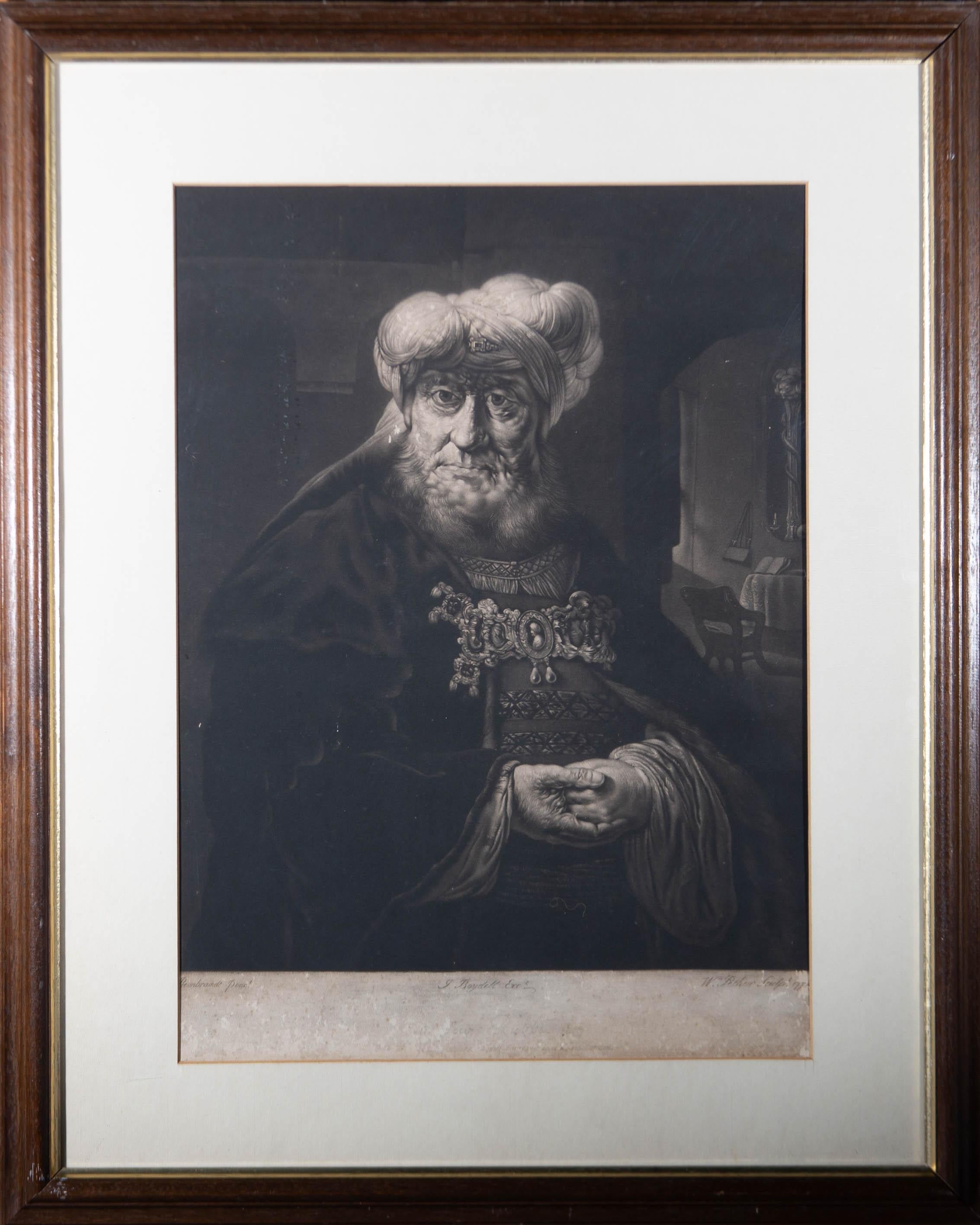 William Pether after Rembrandt van Rijn Portrait Print – William Pether nach Rembrandt van Rijn - 1778 Mezzotint, Der Kaninchen