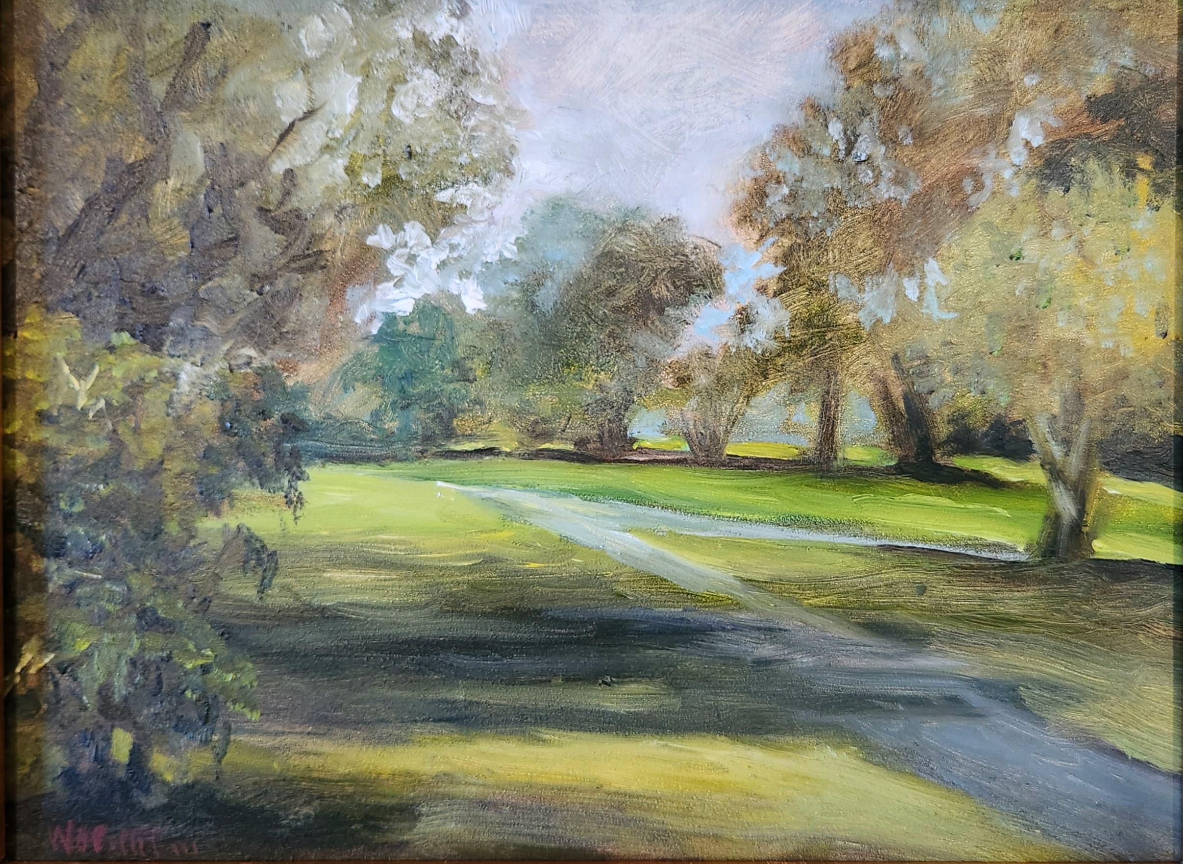 Peinture à l'huile sur panneau - Path to the Playground - Painting de William Pettit