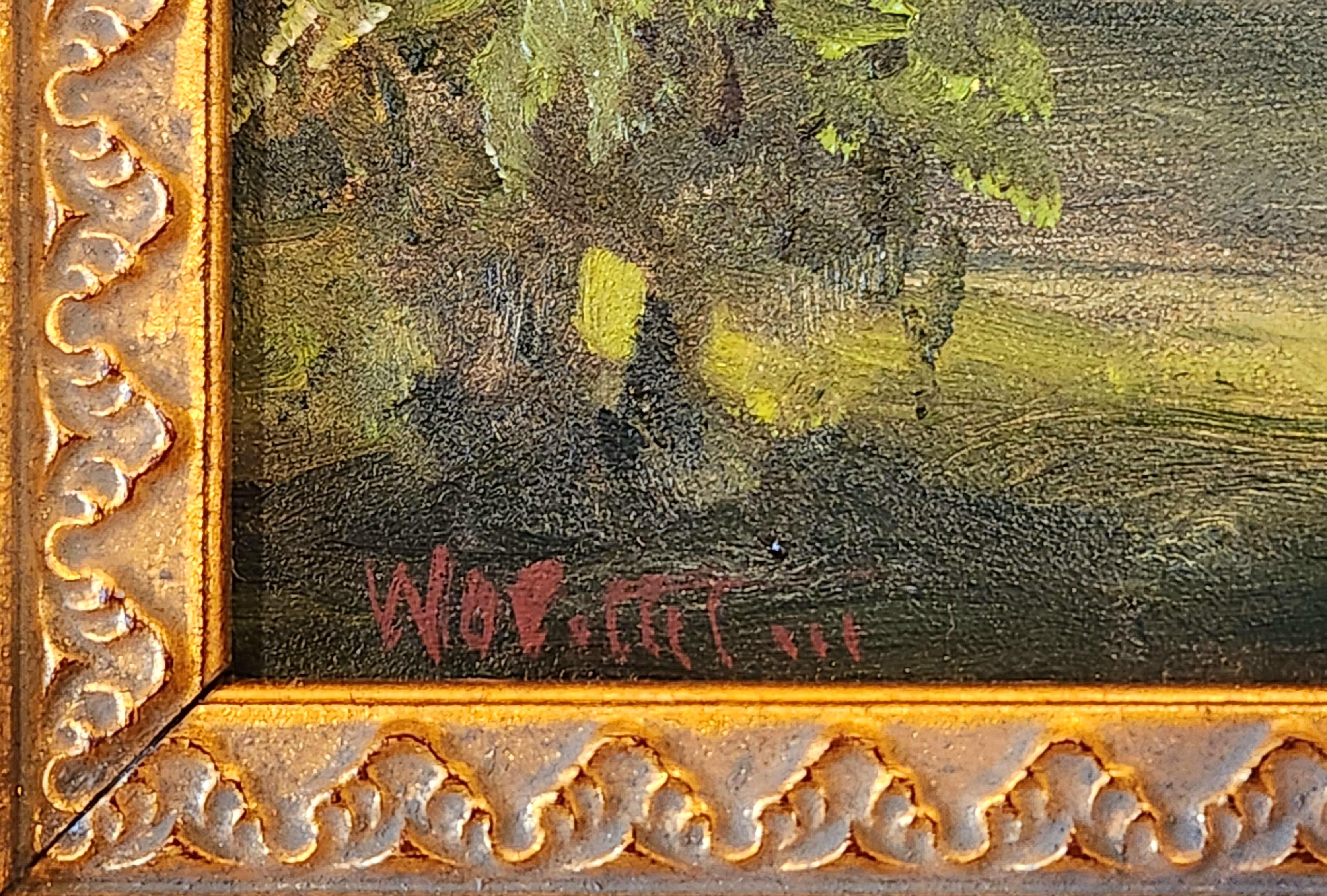 Öl auf Karton Gemälde – Pfade zum Spielplatz (Amerikanischer Impressionismus), Painting, von William Pettit