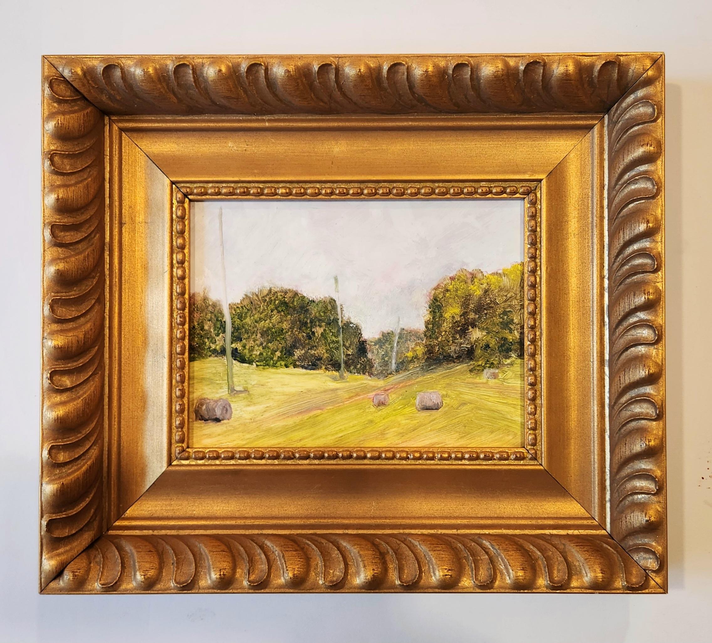 William Pettit Landscape Painting – Öl auf Leinwand Gemälde.-- Wapner's Hay Bales