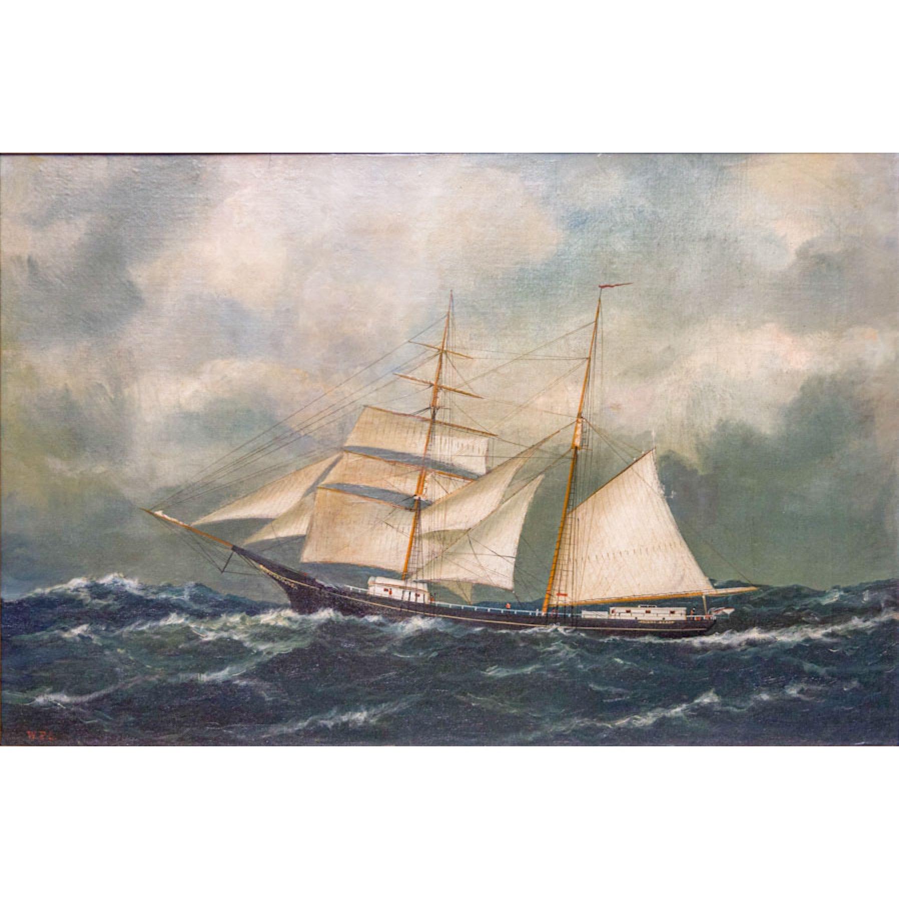 Brigantine in mare - Painting di William Pierce Stubbs