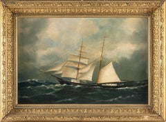 Antique Brigantine At Sea