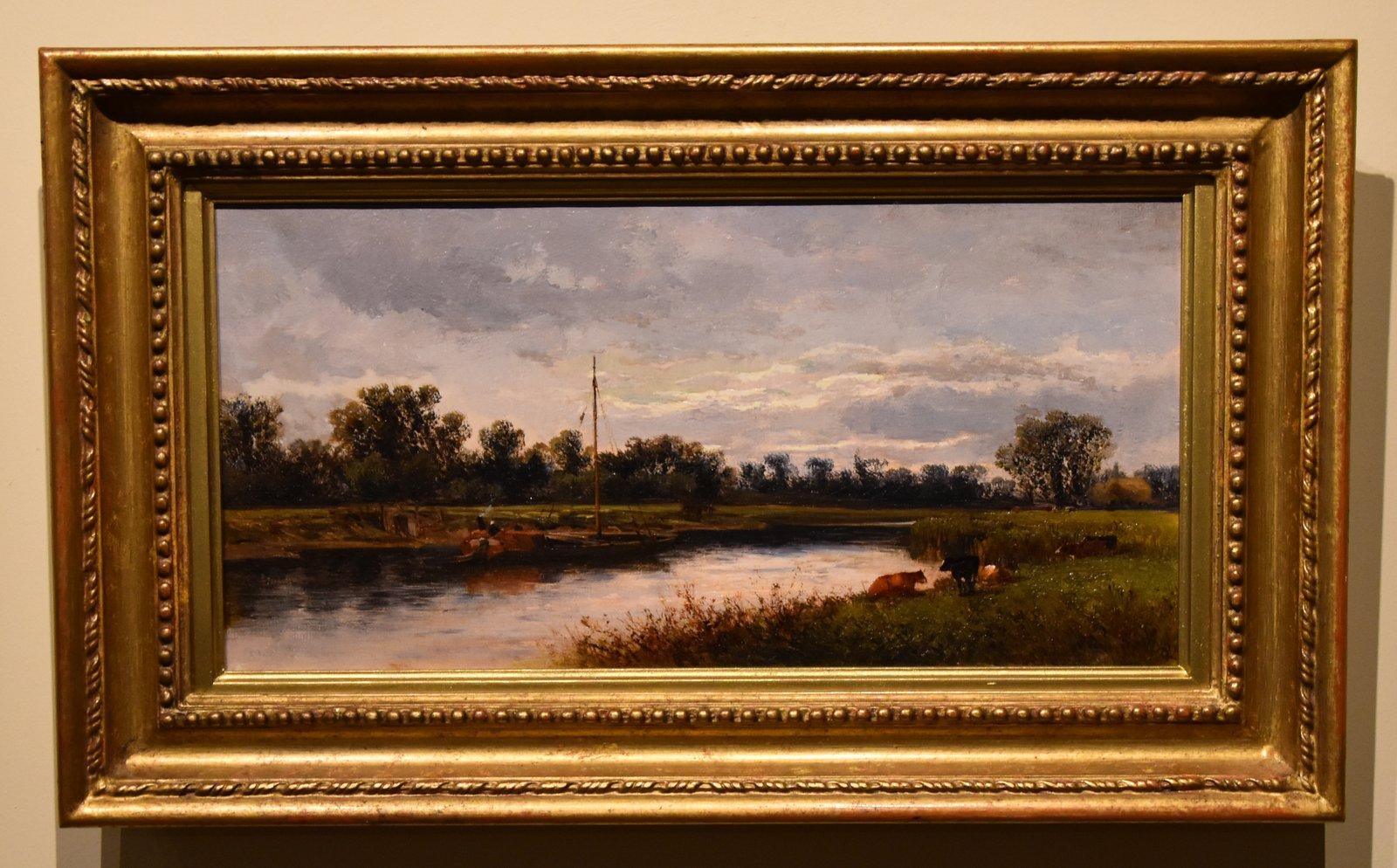 Oil Painting by William Pitt "The Severn above the Lowerloud Tewksbury" 1818 - 1900
A Midlands Landscape painter of local views and south-west scenes and regular exhibitor in London and Birmingham and Manchester. Oil on canvas. Signed monogram and