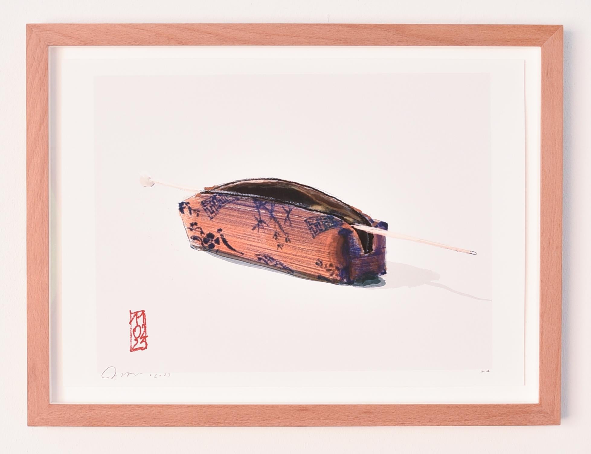 William Ploegaert Figurative Print - iPad drawing of pencil case and knitting needle, printed on paper