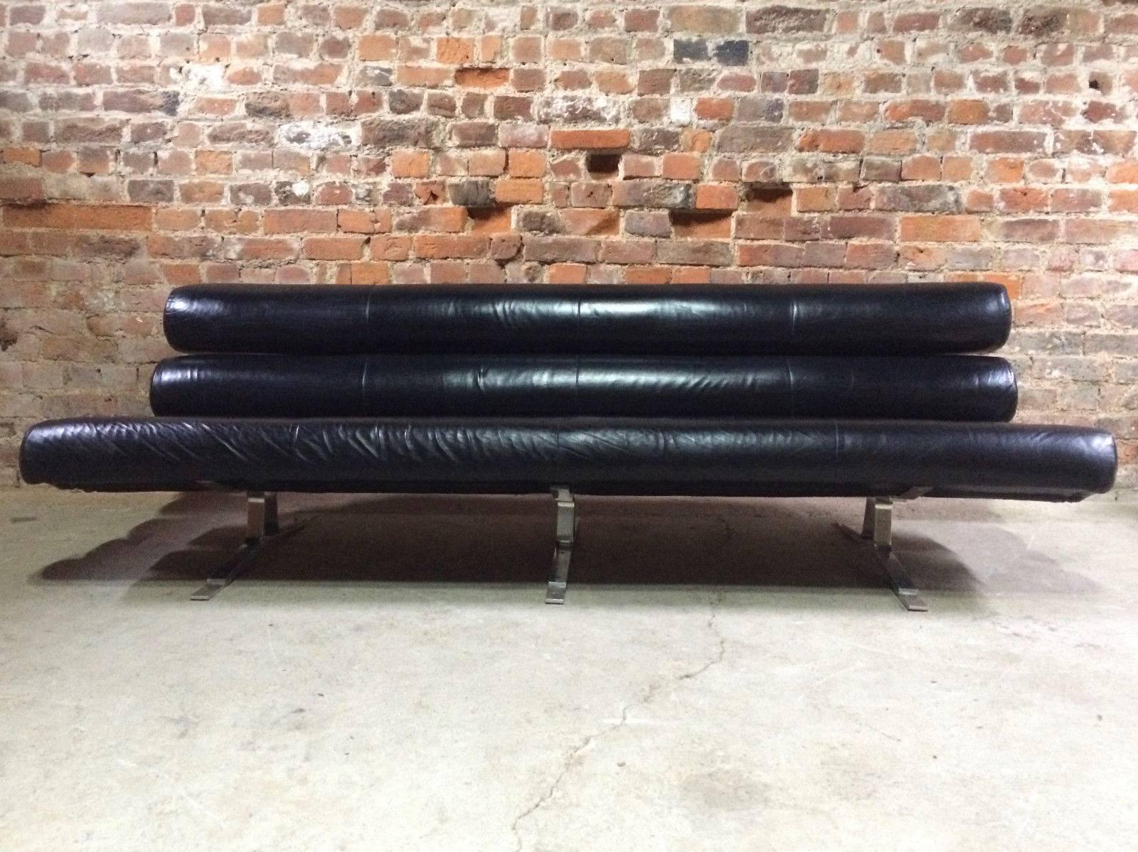 William Plunkett Sofa Settee Kingston Range Black Leather1960s MCM 4
