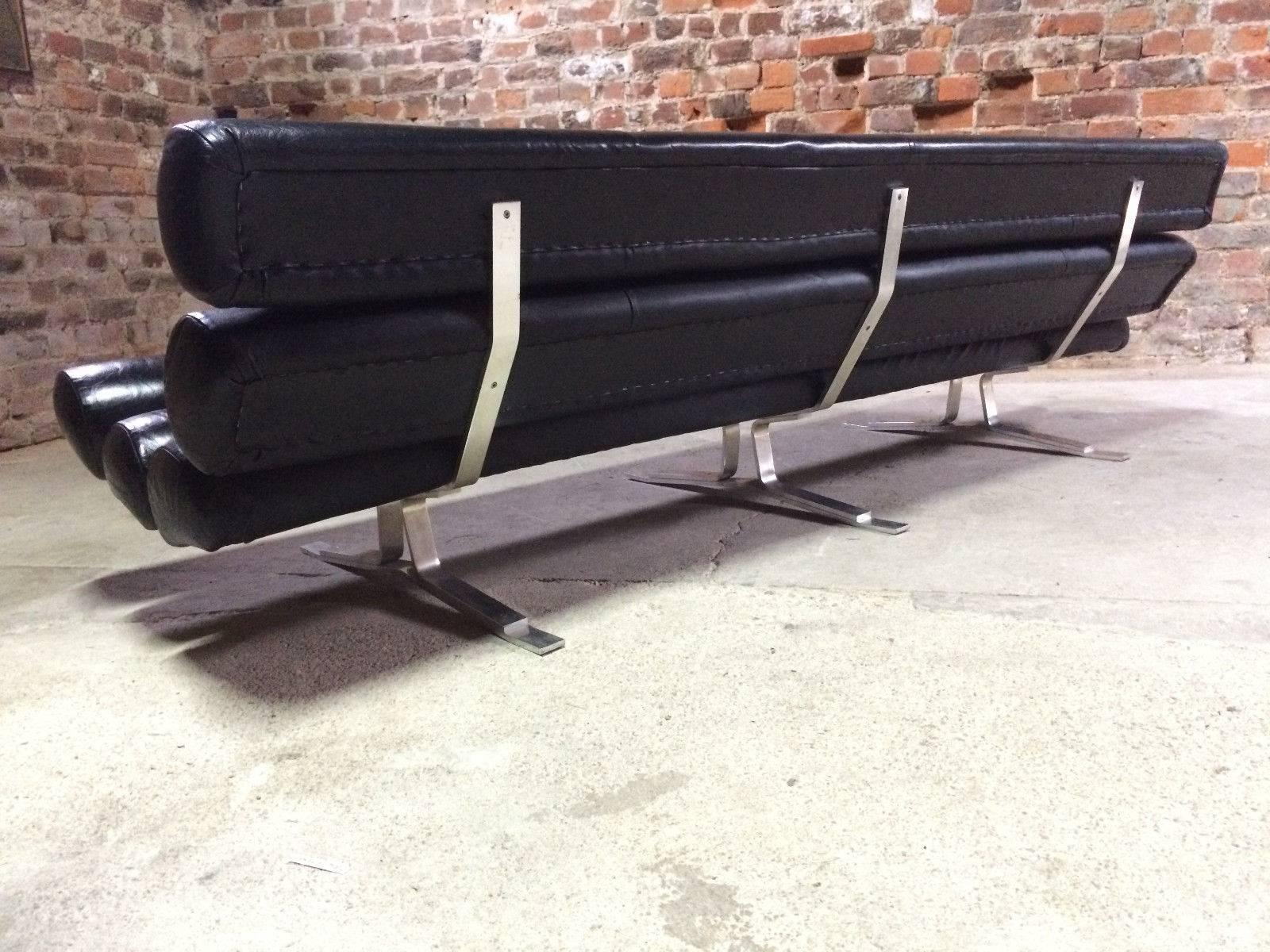 William Plunkett Sofa Settee Kingston Range Black Leather1960s MCM 6