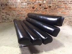 William Plunkett Sofa Settee Kingston Range Black Leather1960s MCM