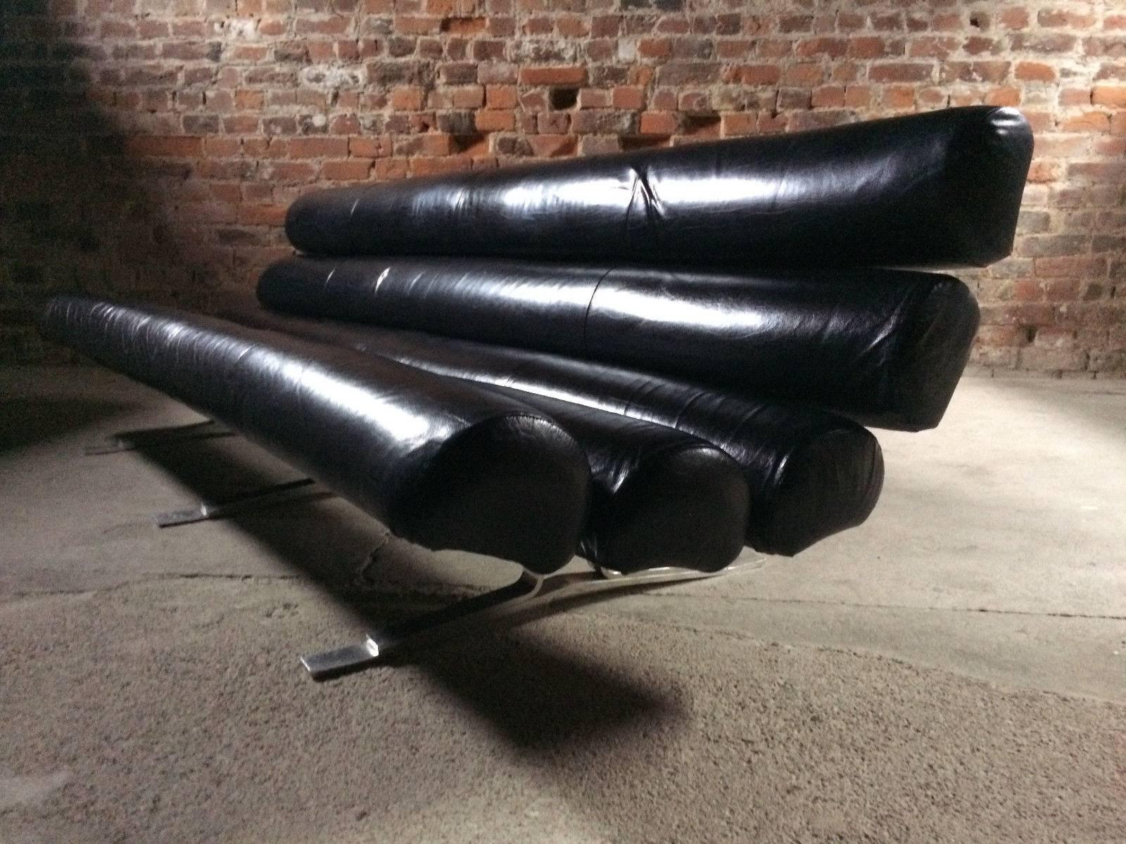 Mid-Century Modern William Plunkett Sofa Settee Kingston Range Black Leather1960s MCM