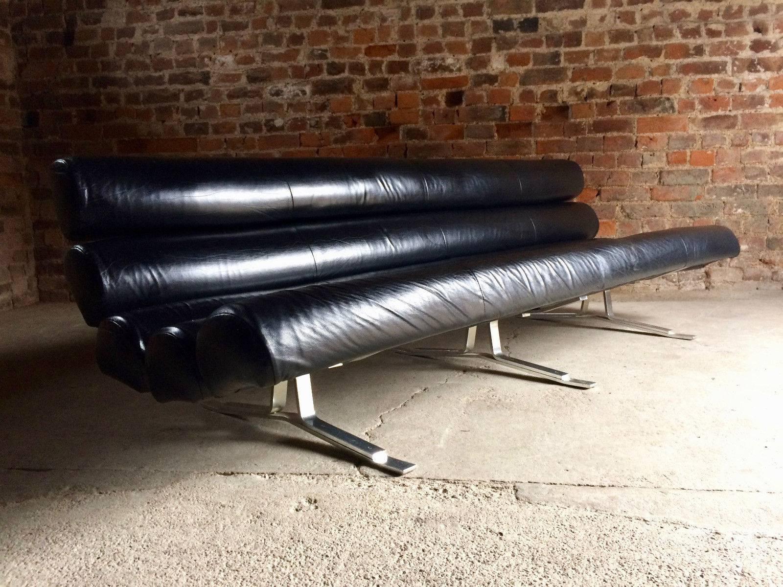 20th Century William Plunkett Sofa Settee Kingston Range Black Leather1960s MCM