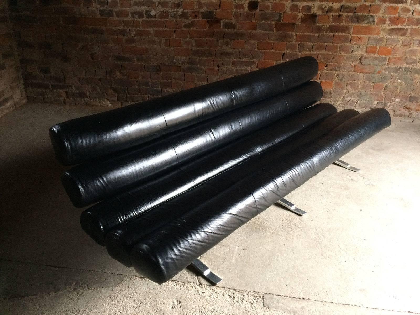 William Plunkett Sofa Settee Kingston Range Black Leather1960s MCM 1