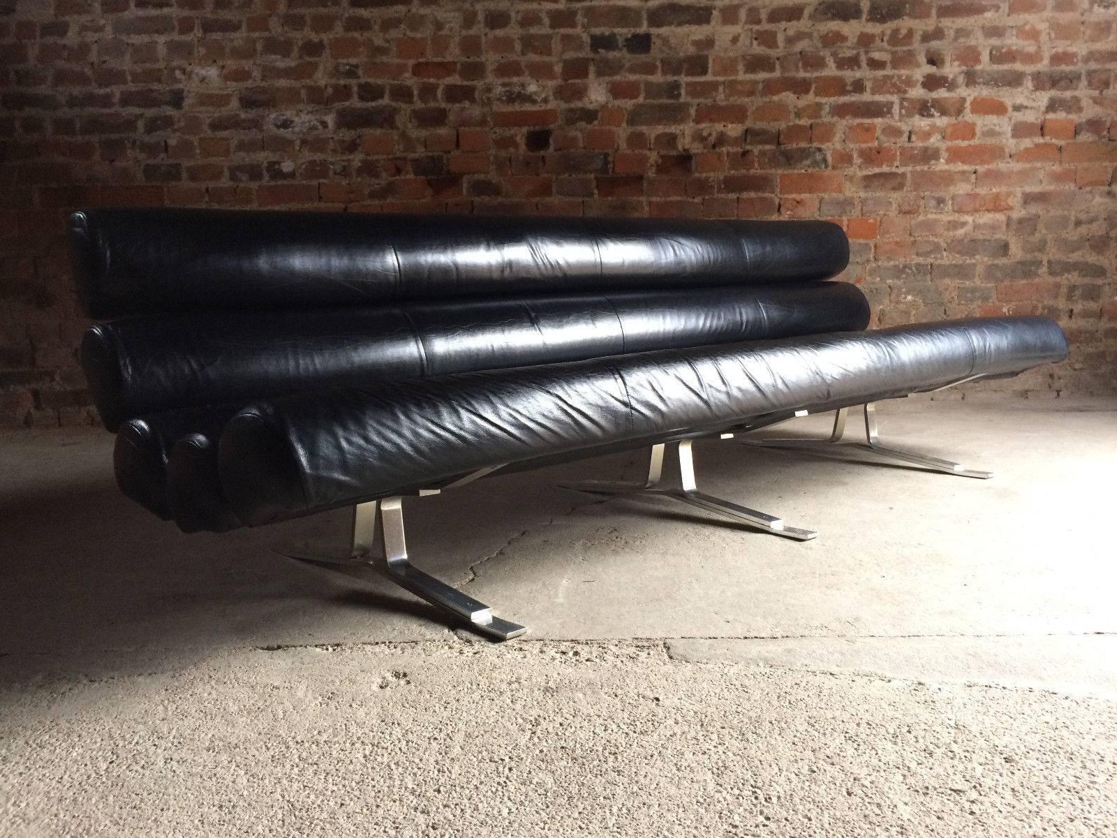 William Plunkett Sofa Settee Kingston Range Black Leather1960s MCM 2