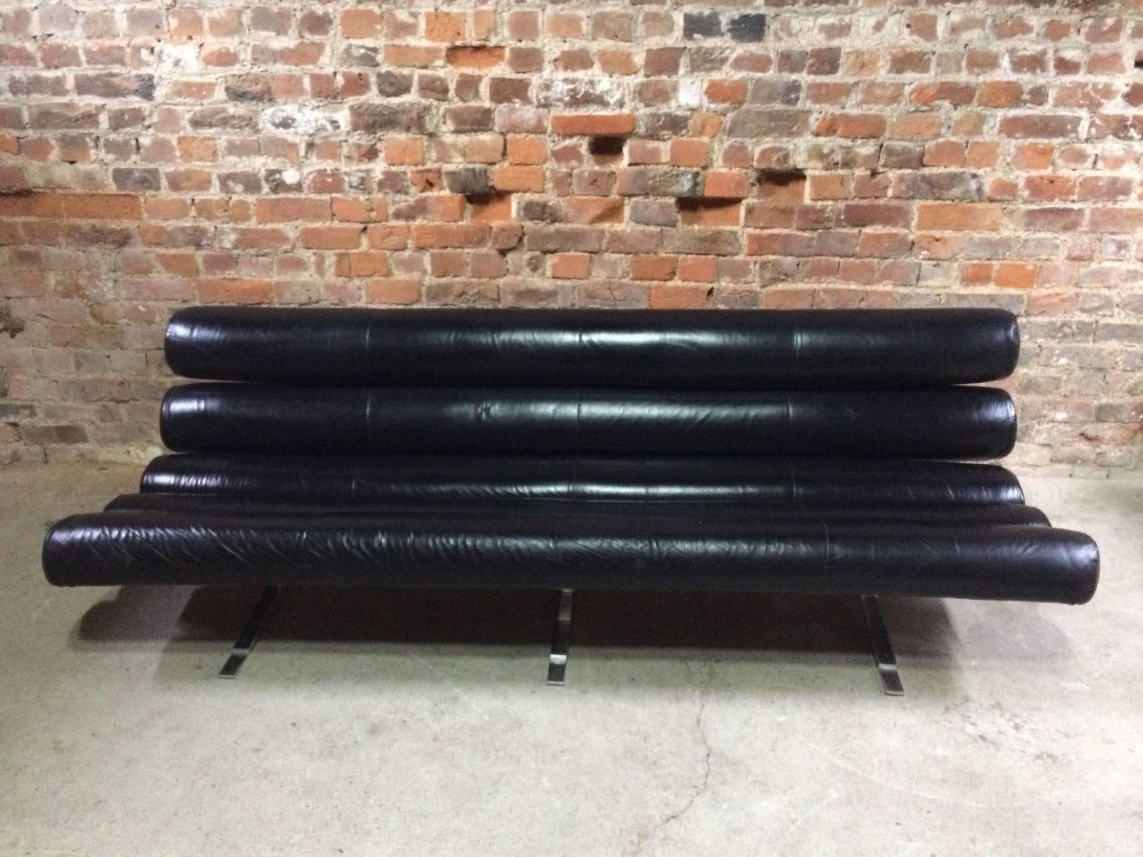 William Plunkett Sofa Settee Kingston Range Black Leather1960s MCM 3