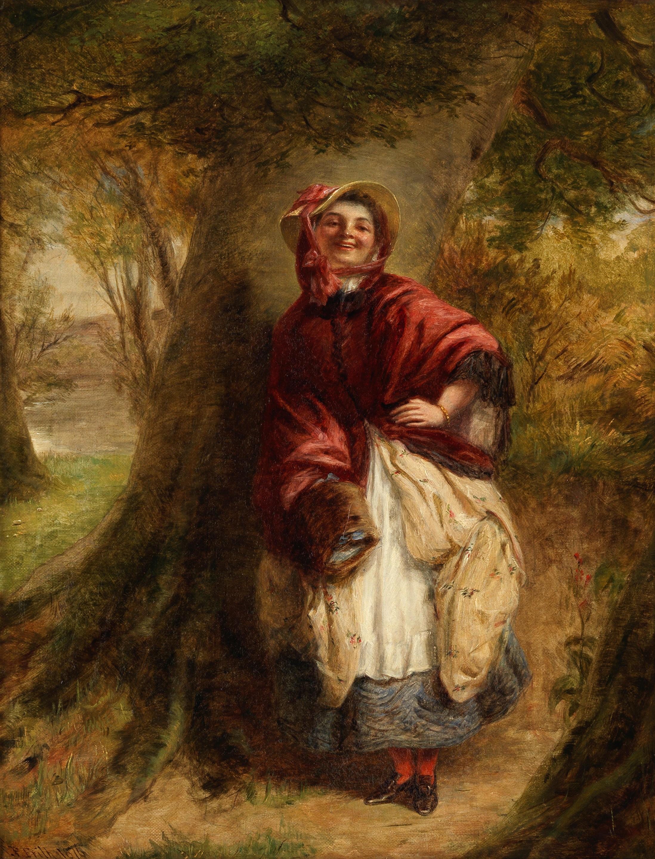 William Powell Frith RA  Figurative Painting - Dolly Varden, Victorian Figurative Signed Oil Painting, William Powell Frith RA