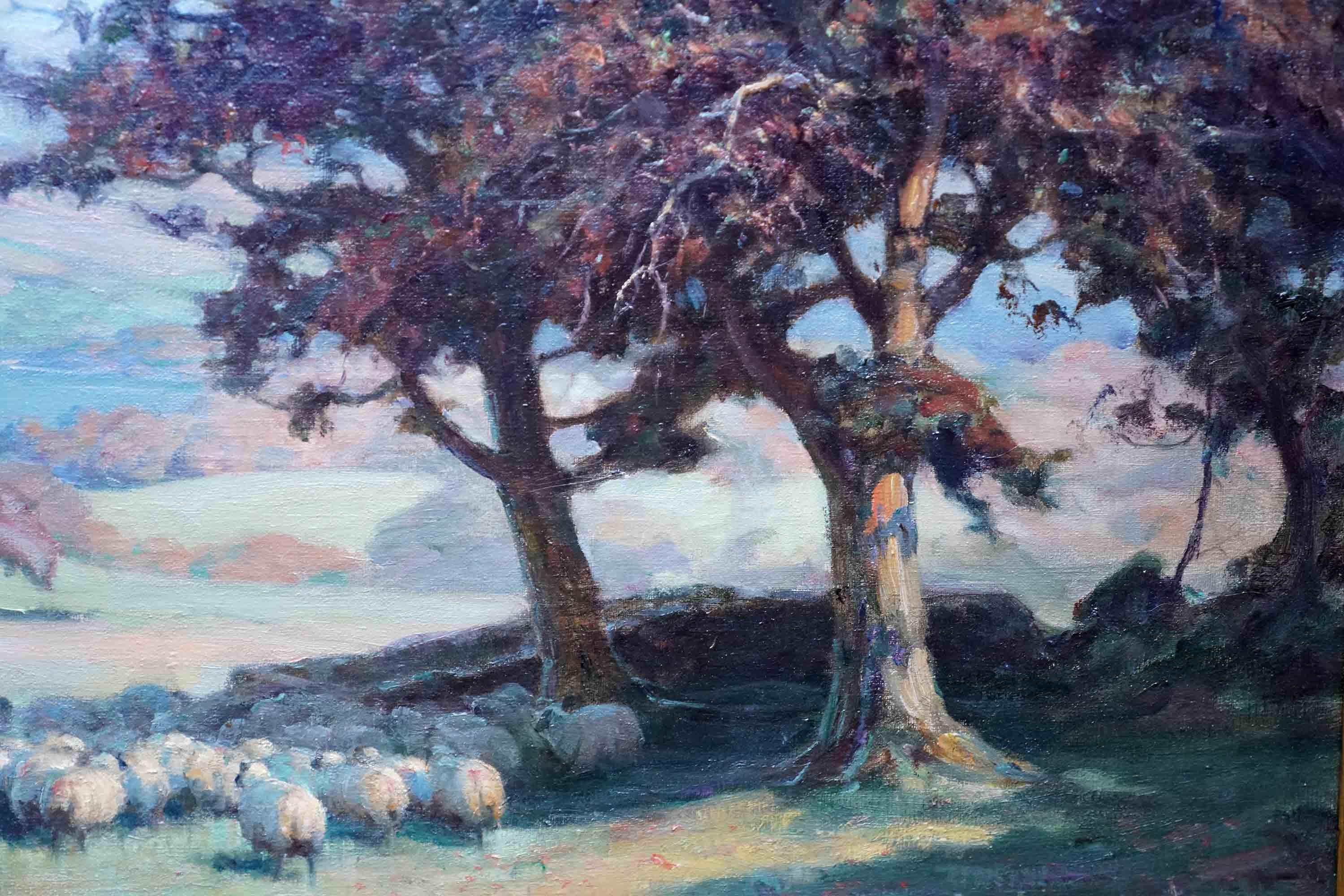 Landscape with Sheep - Scottish 1920 Impressionist art  landscape oil painting For Sale 3