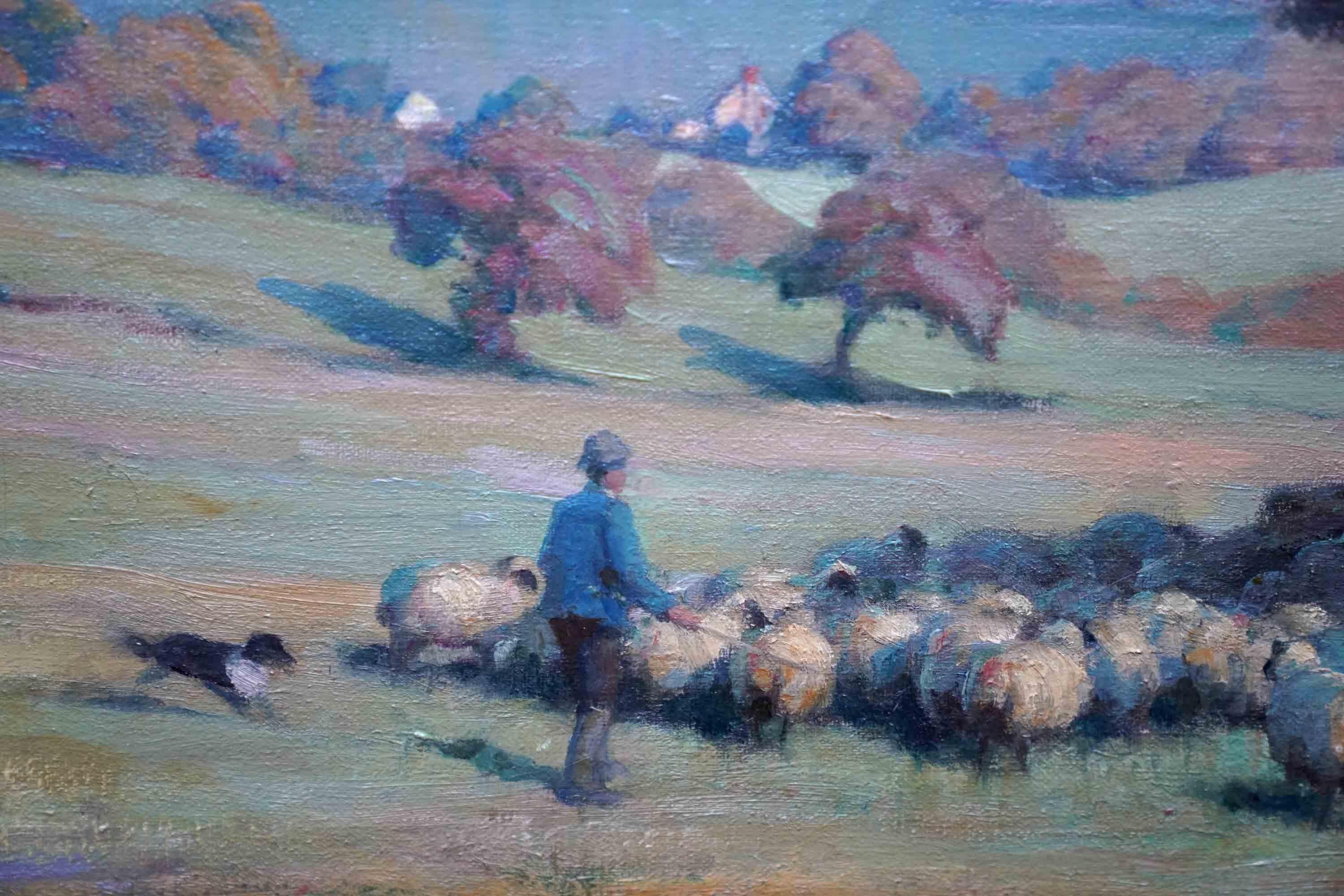 Landscape with Sheep - Scottish 1920 Impressionist art  landscape oil painting For Sale 4