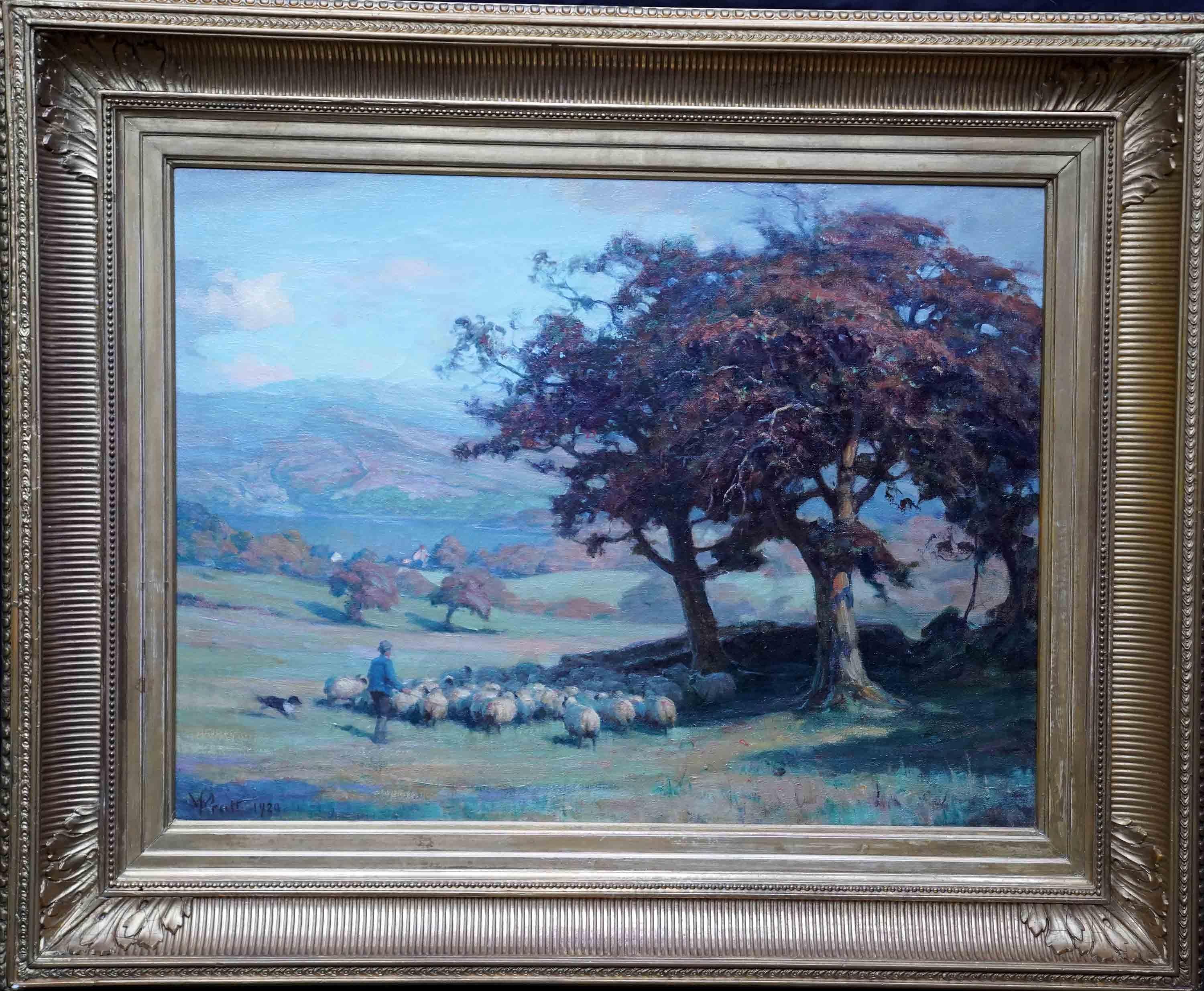 Paysage avec moutons - Art impressionniste écossais de 1920  Peinture à l'huile de paysage