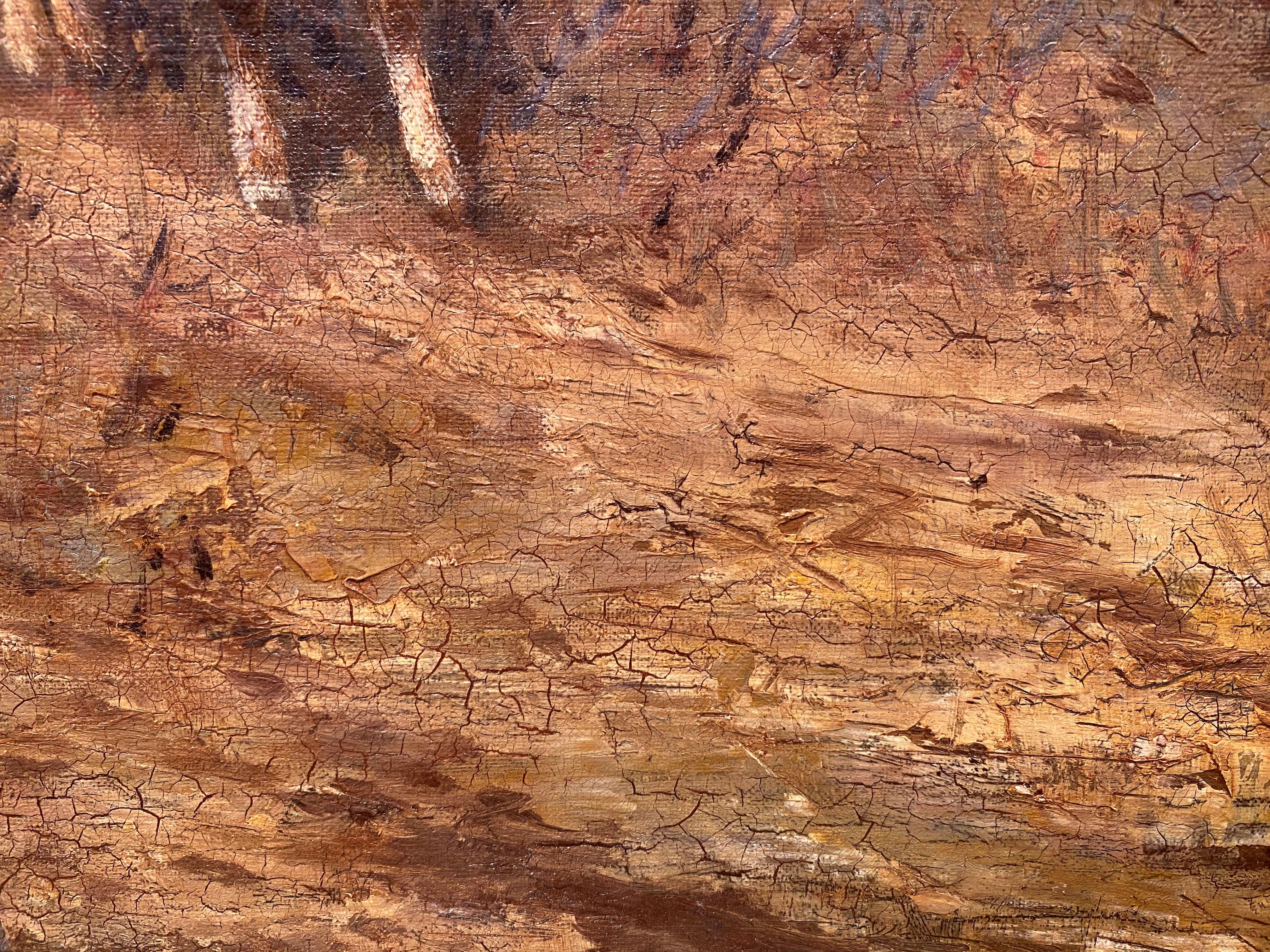 A Farmer With His Cows - Brown Landscape Painting by William Preston Phelps