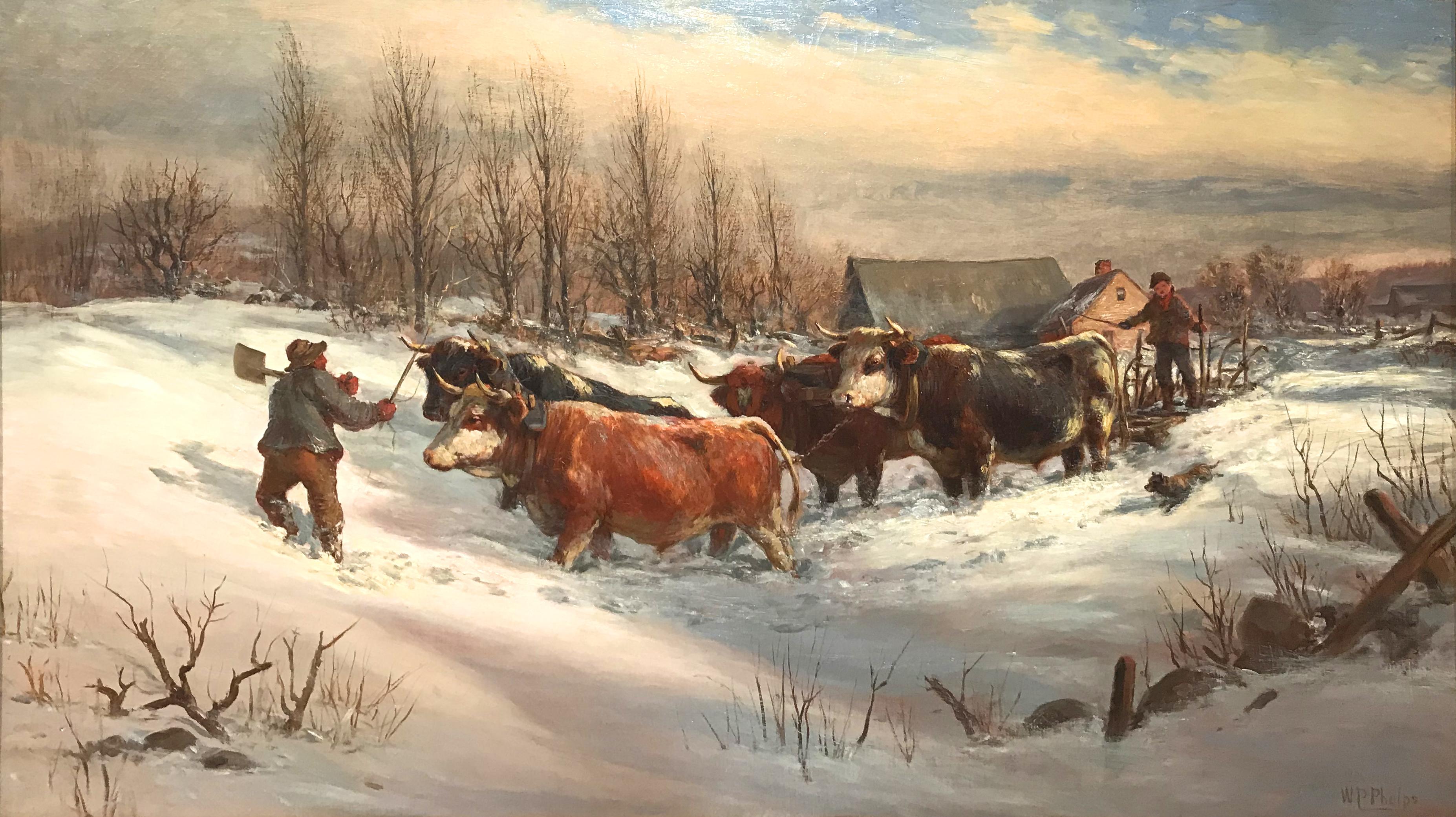 Driving Cattle Through The Snow - Painting by William Preston Phelps