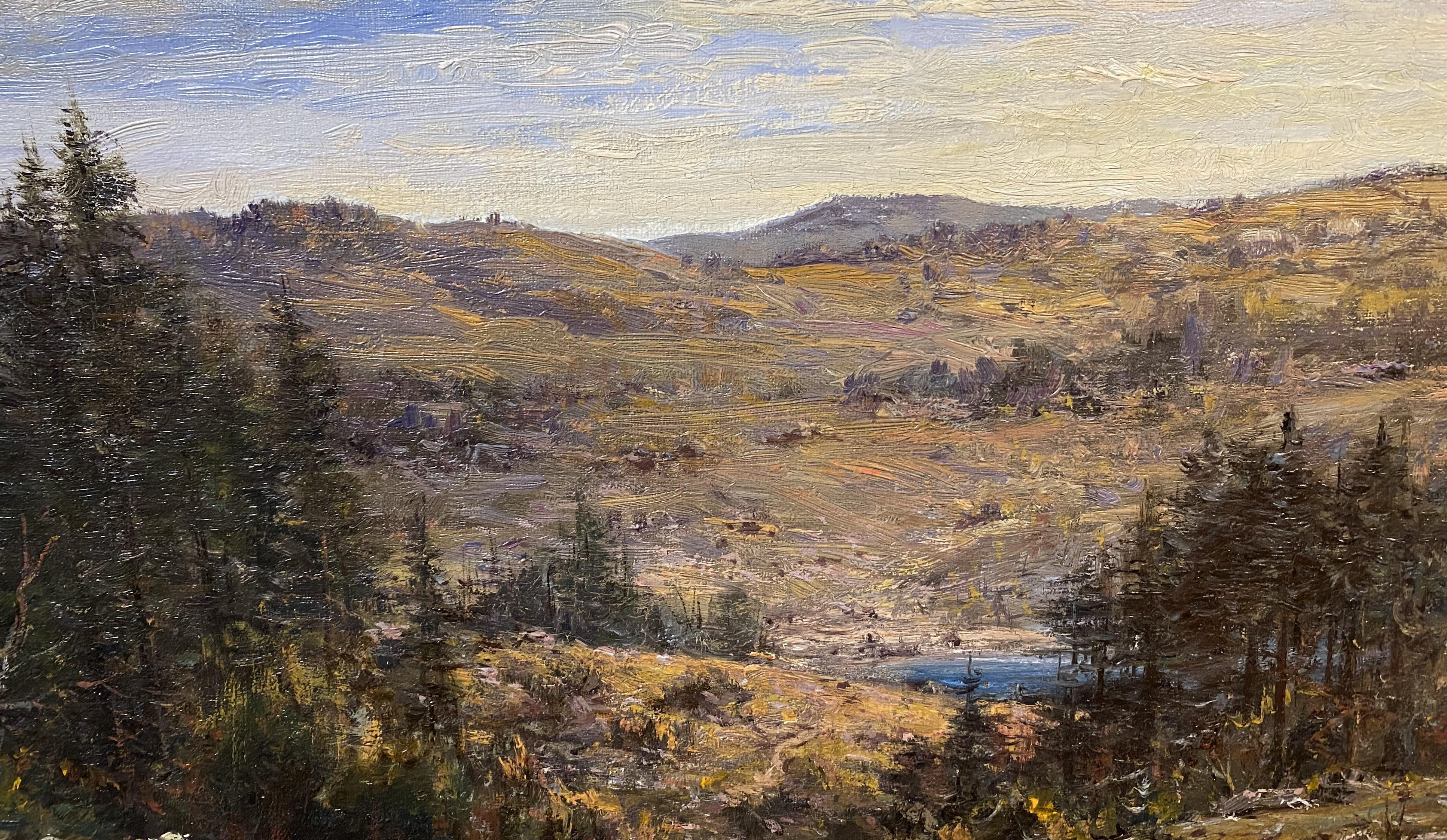 Landscape with Cows, Probably Mount Monadnock NH - Brown Landscape Painting by William Preston Phelps