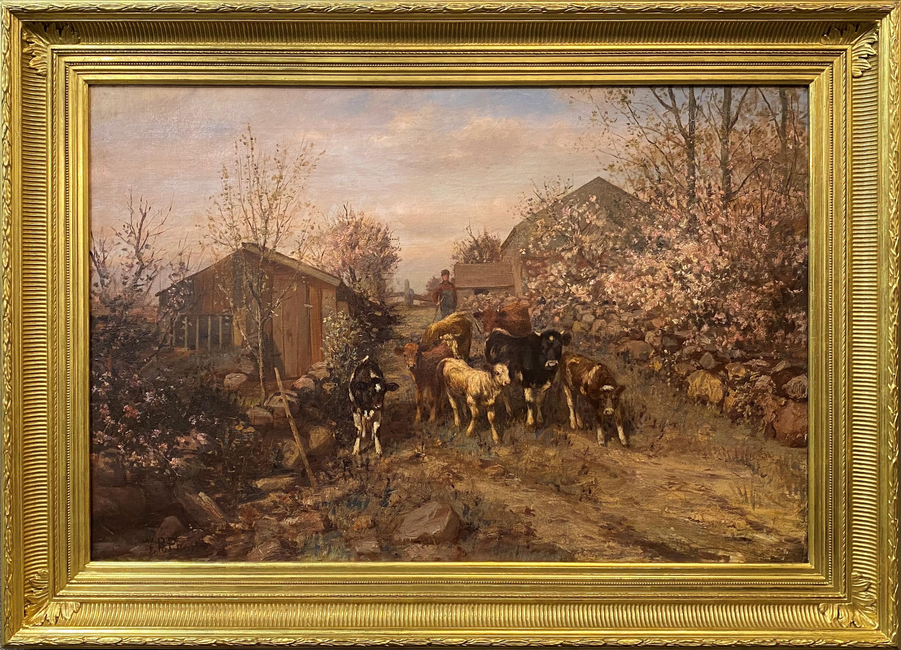 William Preston Phelps Landscape Painting - Landscape with Farmer & Cows