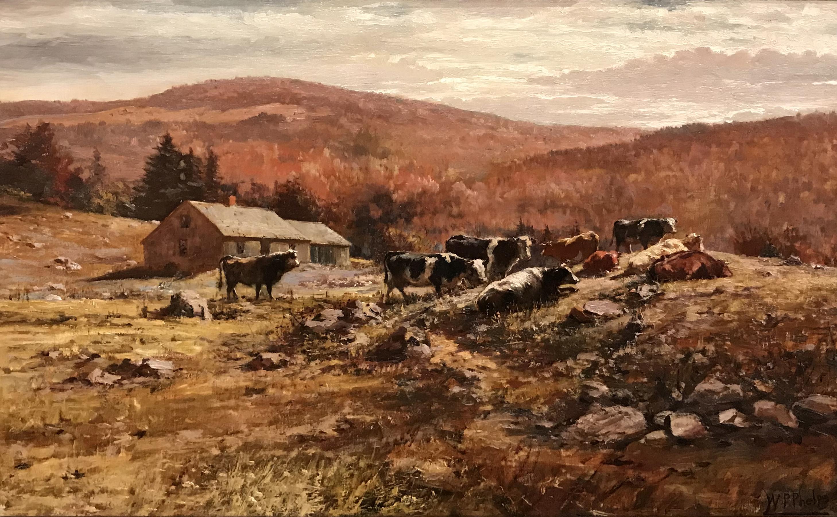 New Hampshire Landscape with Cattle Grazing - Painting by William Preston Phelps