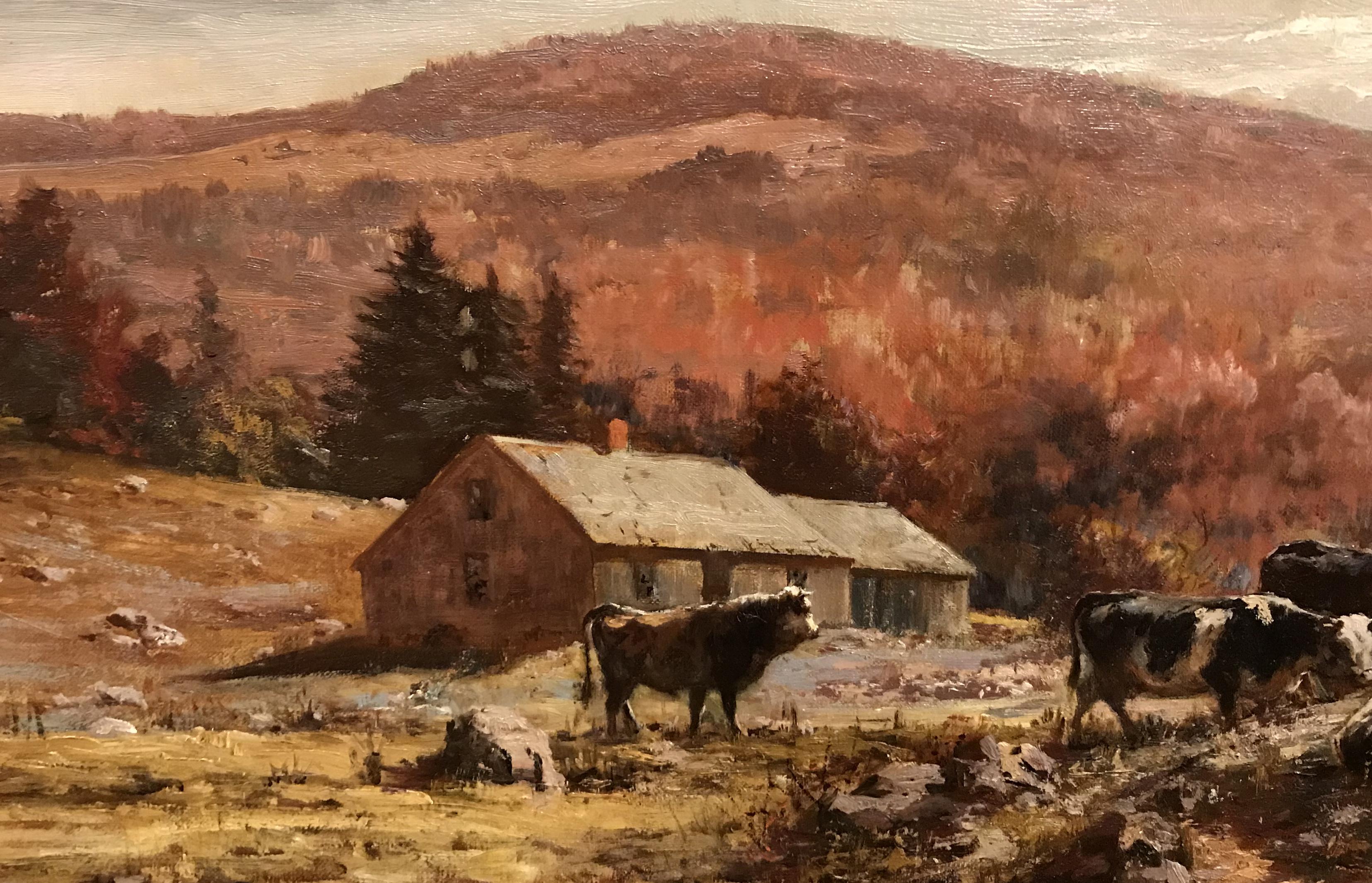 New Hampshire Landscape with Cattle Grazing - American Impressionist Painting by William Preston Phelps
