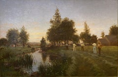 Scything Hay at Dusk