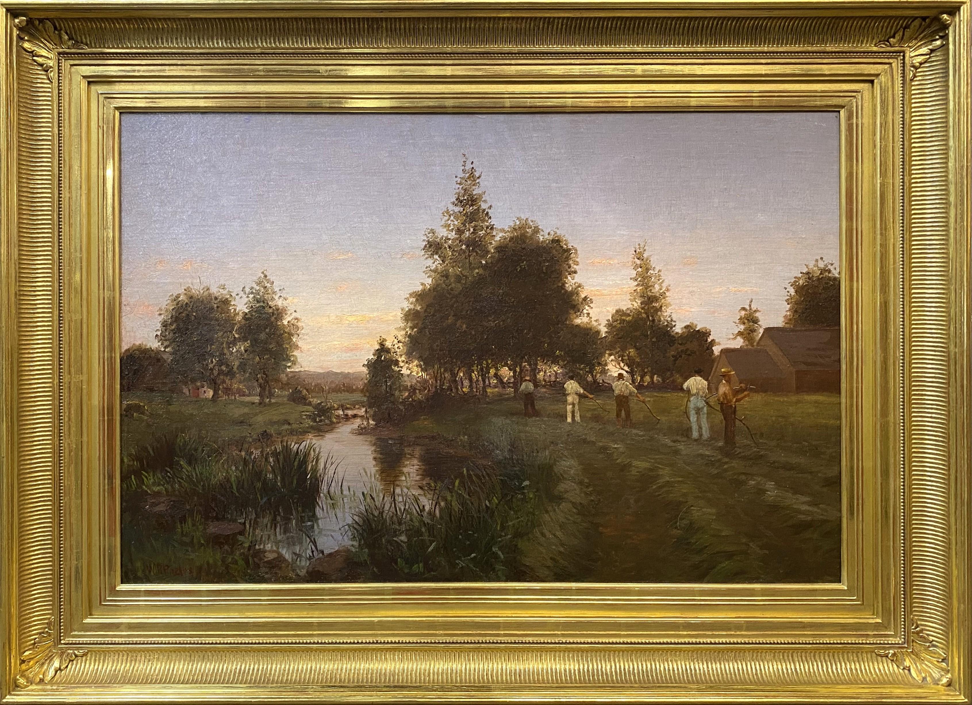 William Preston Phelps Landscape Painting - Scything Hay at Dusk