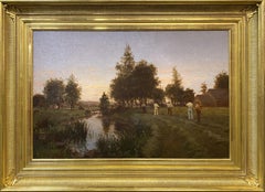 Antique Scything Hay at Dusk