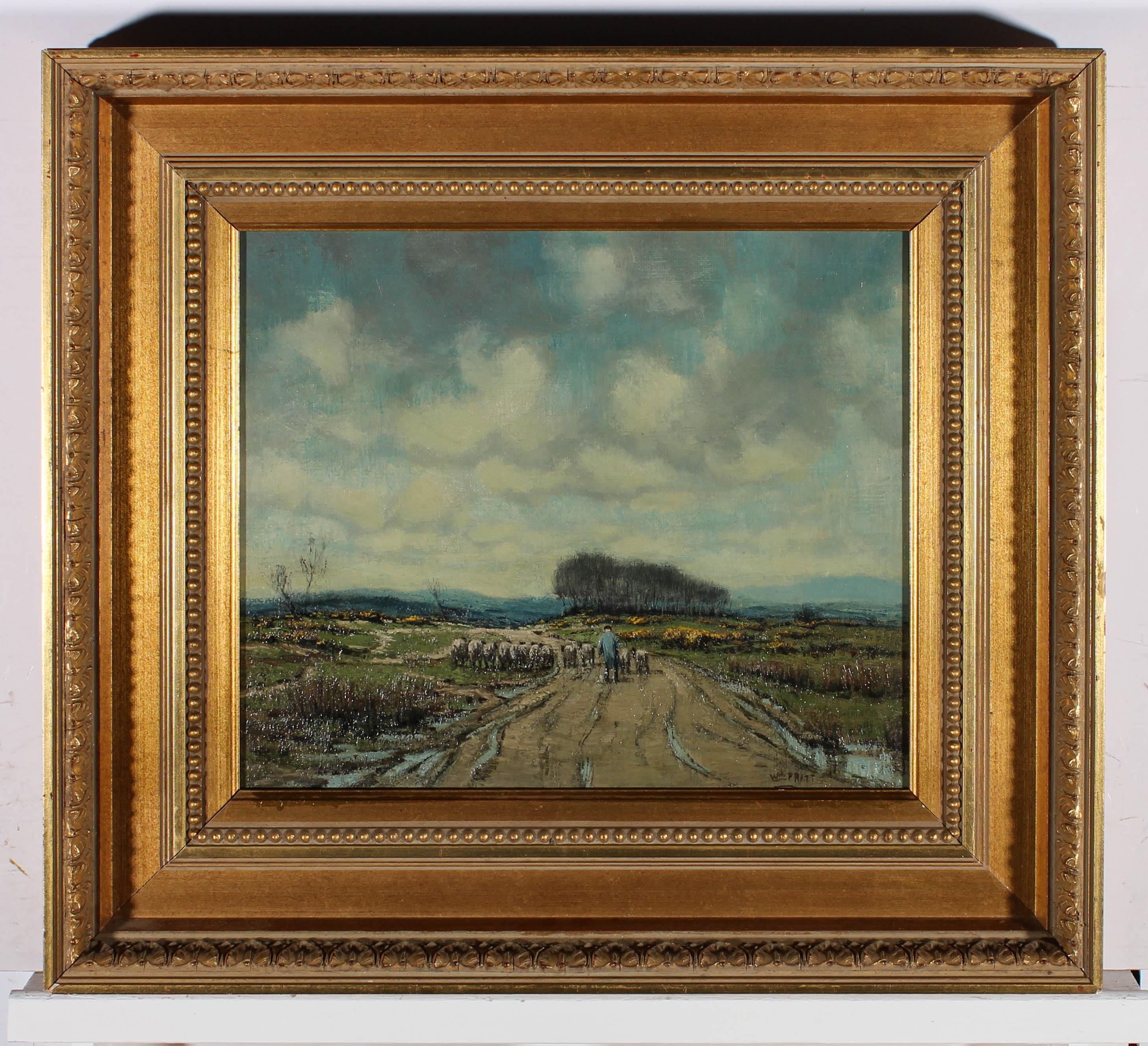 William Pritt (1870-1944) - Olio dei primi del Novecento incorniciato, Pastore del suo gregge 2