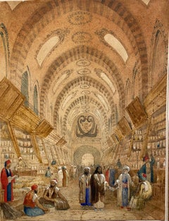 « The Spice Bazaar », Constantinople, 19e siècle, aquarelle orientaliste