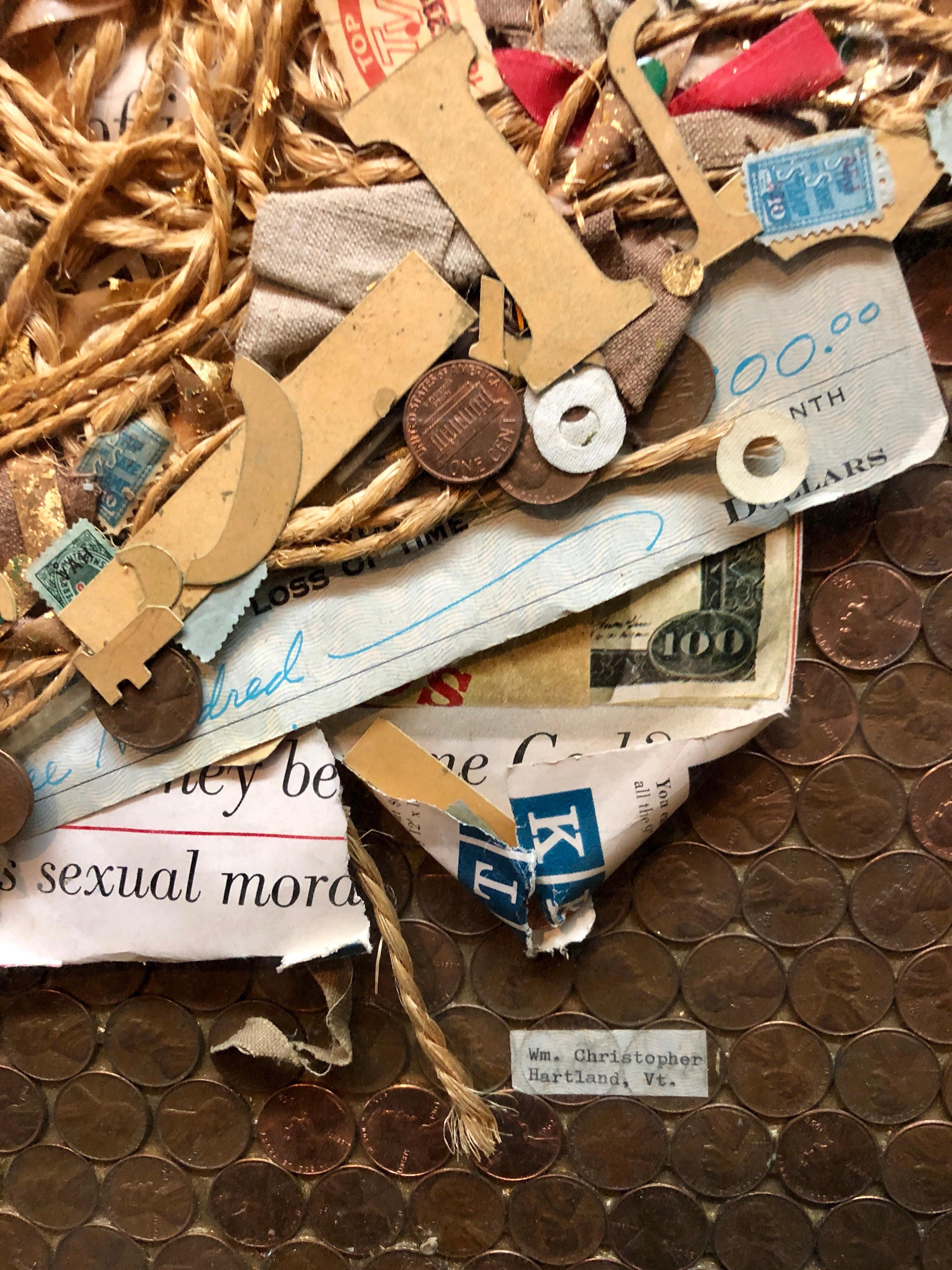 Assemblage Collage Pintura/Escultura con Centavos y Chatarra Artista de los Derechos Civiles - Mixed Media Art moderno estadounidense de William R. Christopher