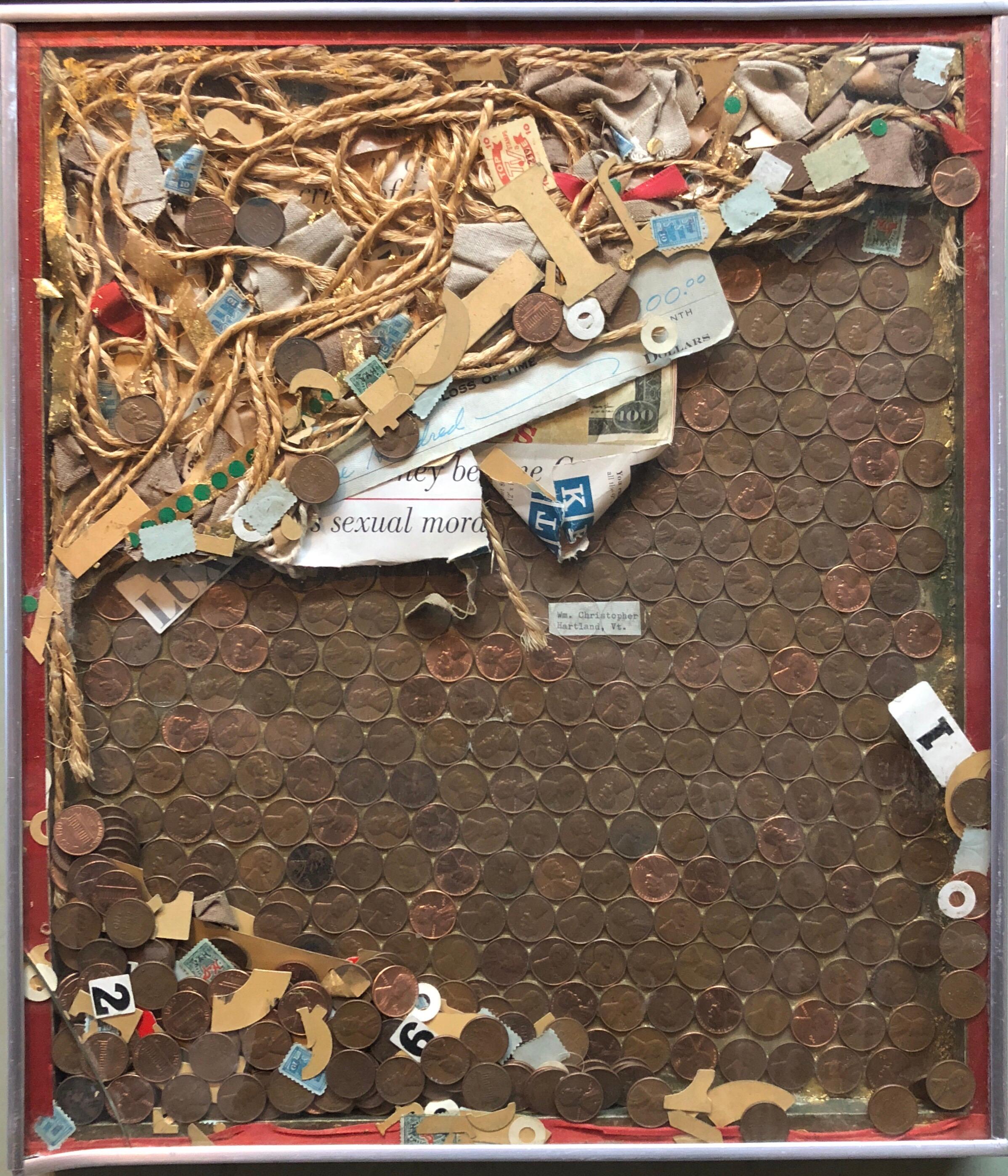 William R. Christopher Abstract Sculpture - Assemblage Collage Painting/Sculpture with Pennies and Scrap Civil Rights Artist