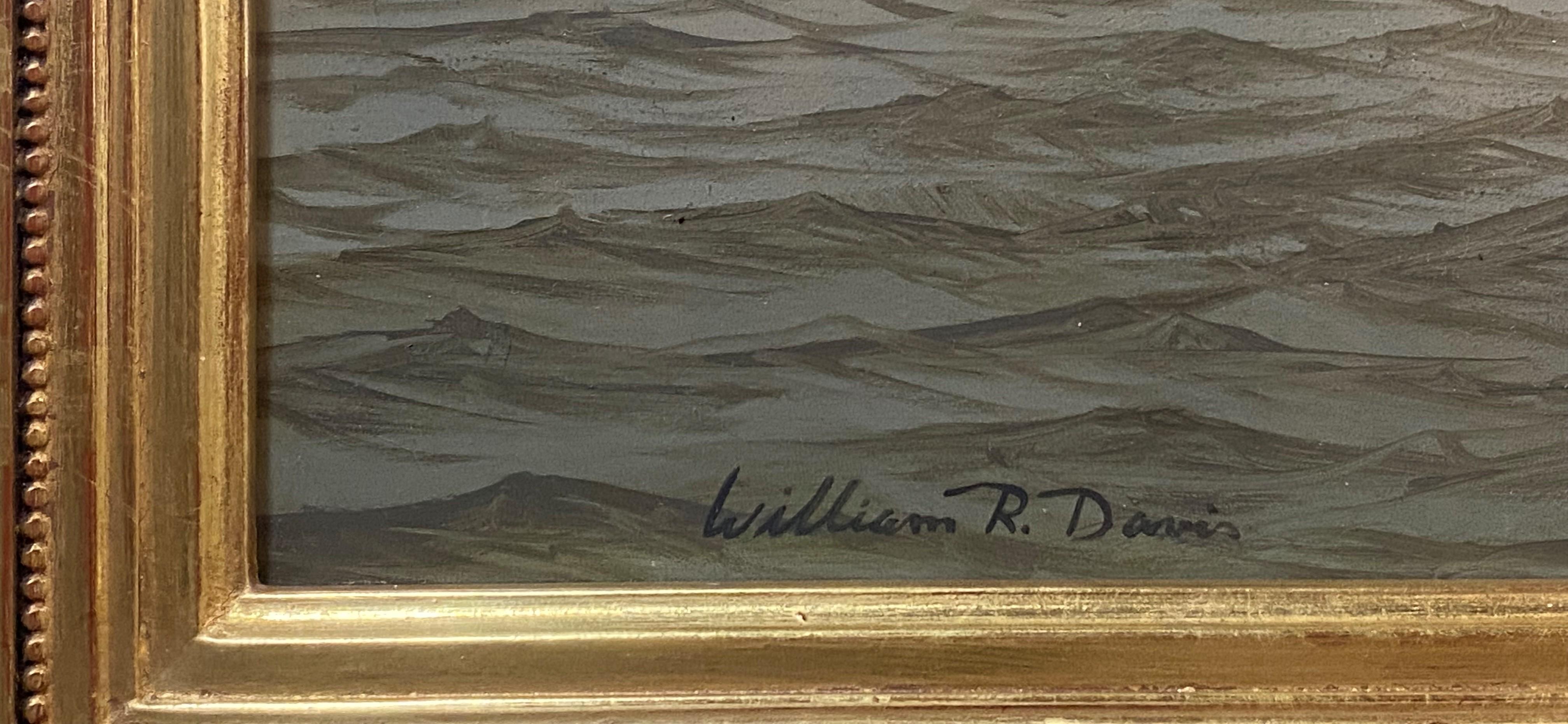 Drifting in Light Wind - Brown Landscape Painting by William R. Davis