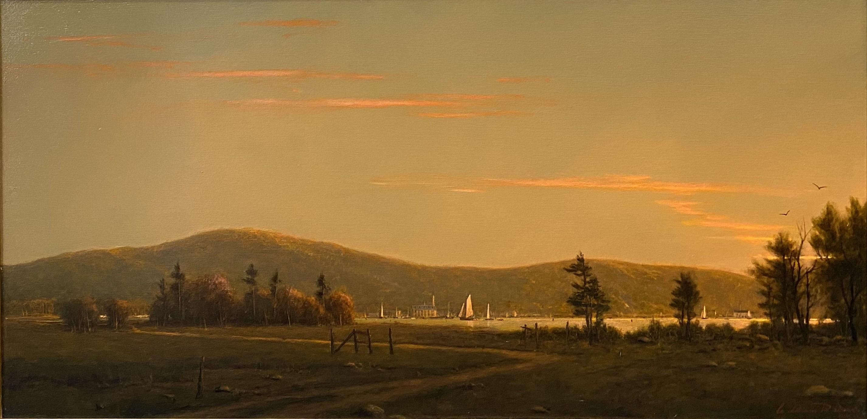 Sonnenuntergang im Hafen von Maine – Painting von William R. Davis