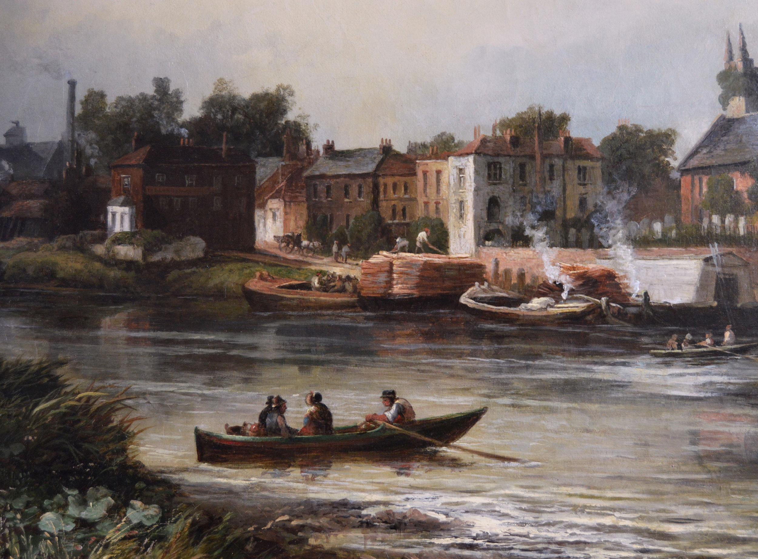 Landschaftsgemälde der Themse, Ölgemälde des 19. Jahrhunderts  (Braun), Landscape Painting, von William R Stone