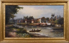 19th Century landscape oil painting of the River Thames 