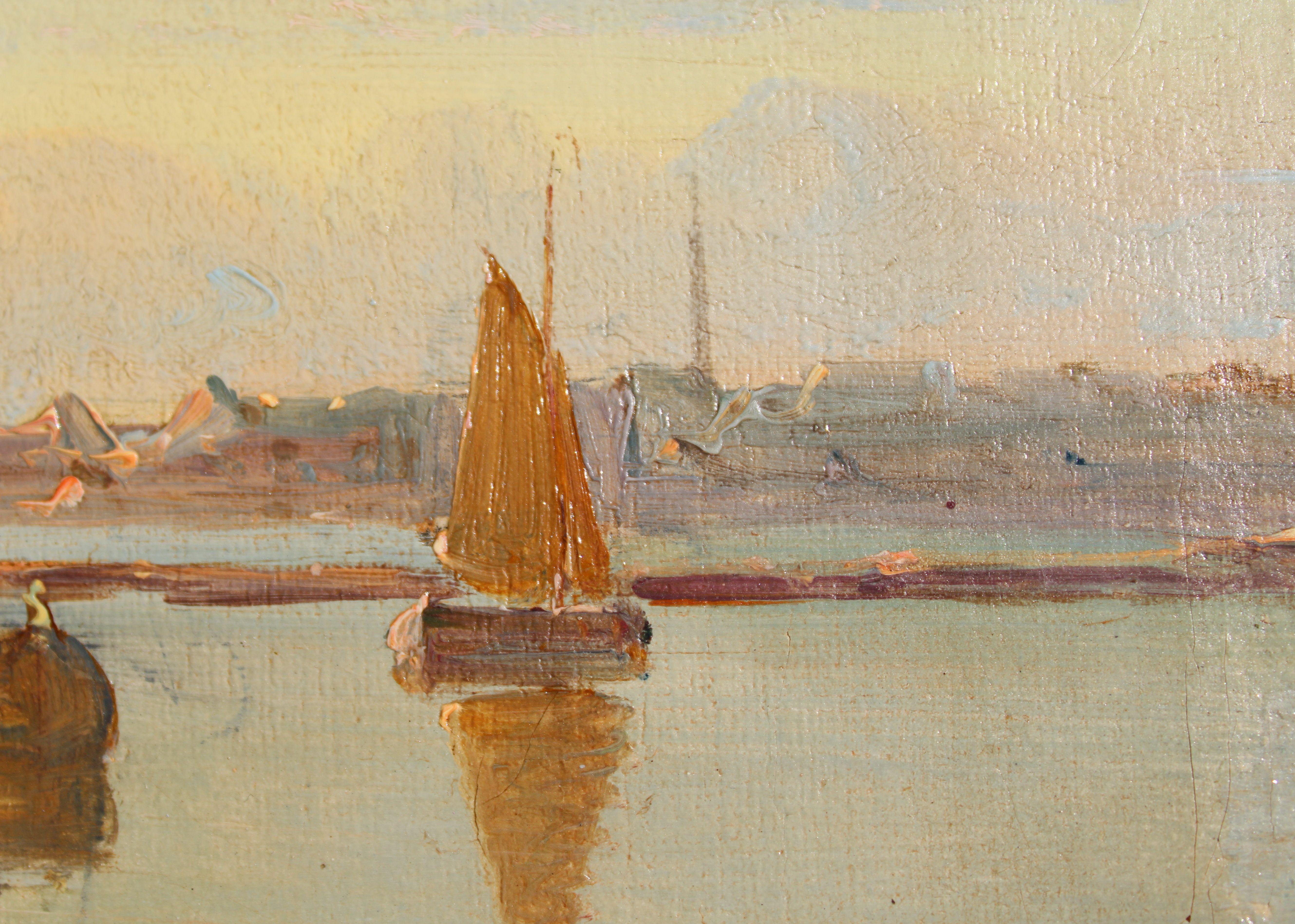 Dutch estuary landscape  Oil on canvas, 30x40.5 cm For Sale 11