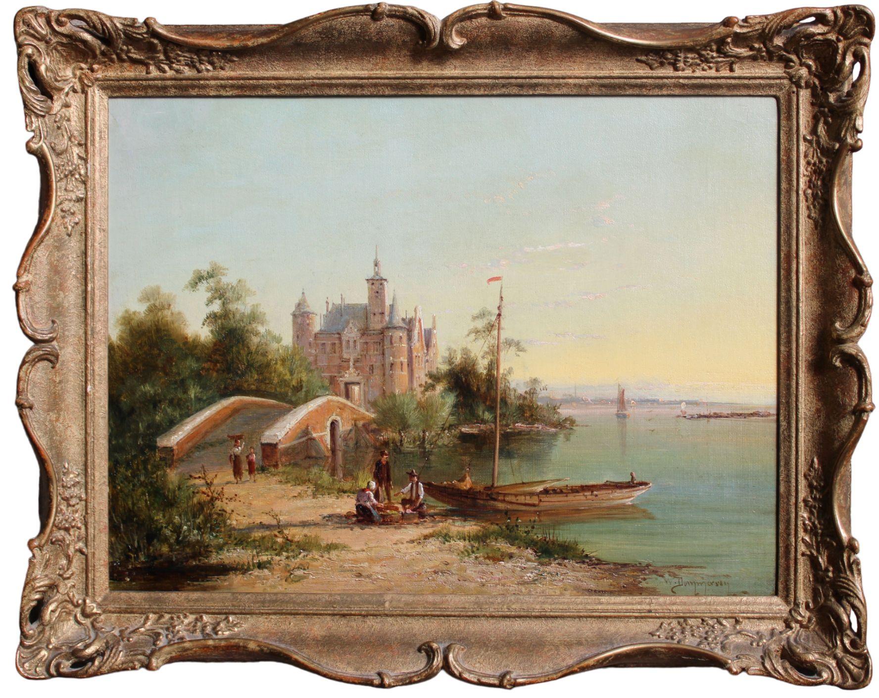 Dutch estuary landscape  Oil on canvas, 30x40.5 cm - Painting by Dommersen, William Raymond