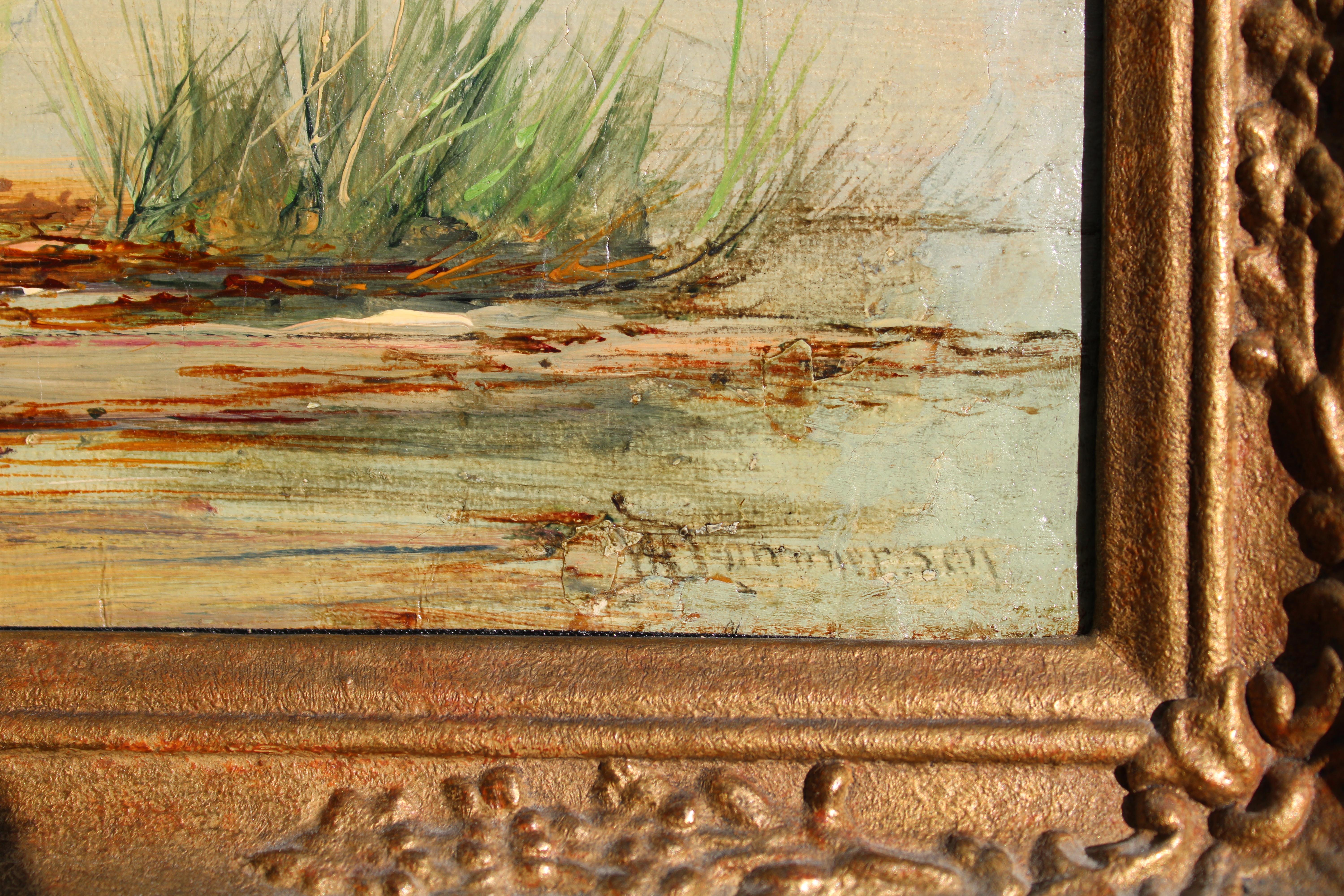 Paysage d'estuaire néerlandais  Huile sur toile, 30x40,5 cm - Réalisme Painting par Dommersen, William Raymond