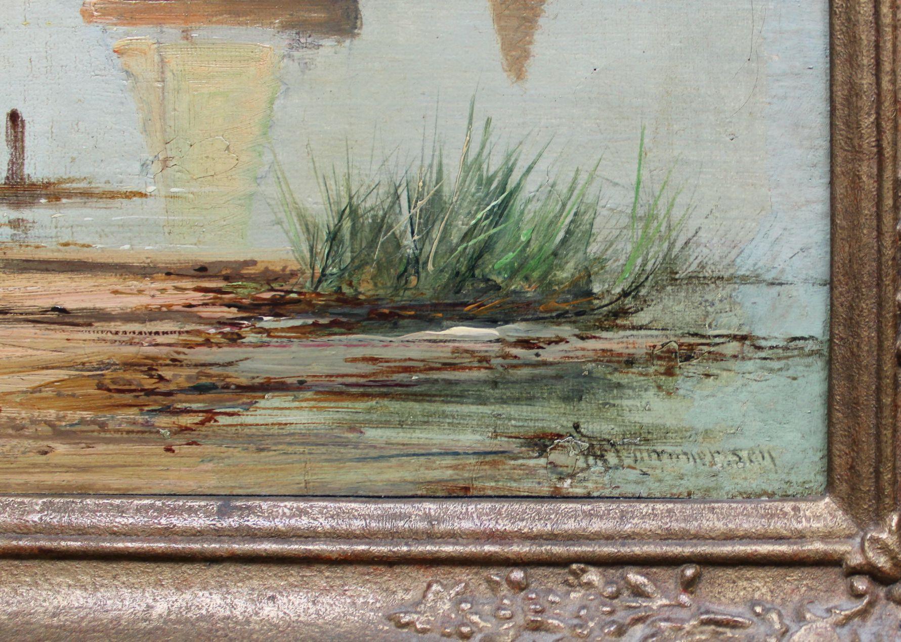 Dutch estuary landscape  Oil on canvas, 30x40.5 cm - Realist Painting by Dommersen, William Raymond