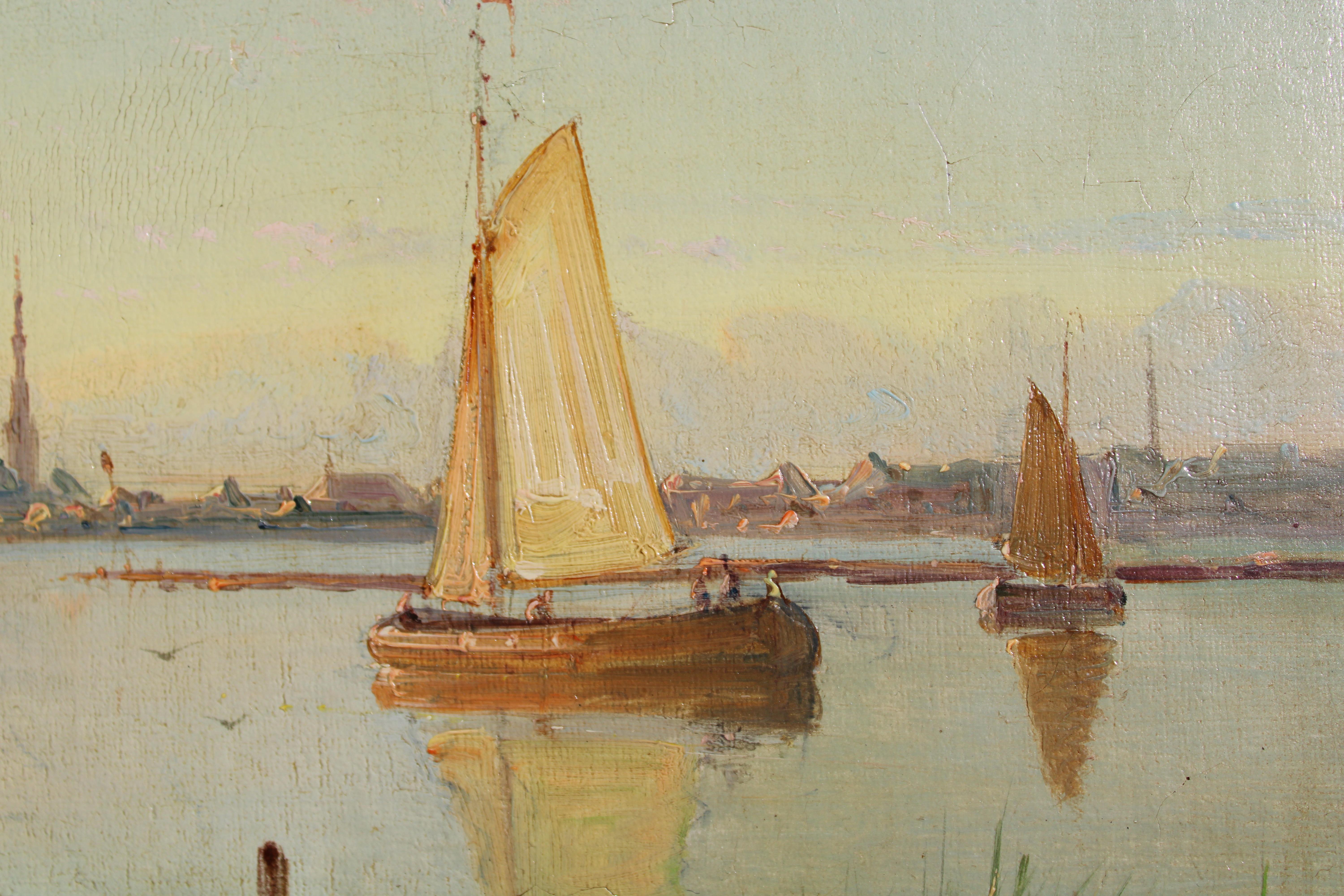 Dutch estuary landscape  Oil on canvas, 30x40.5 cm For Sale 1