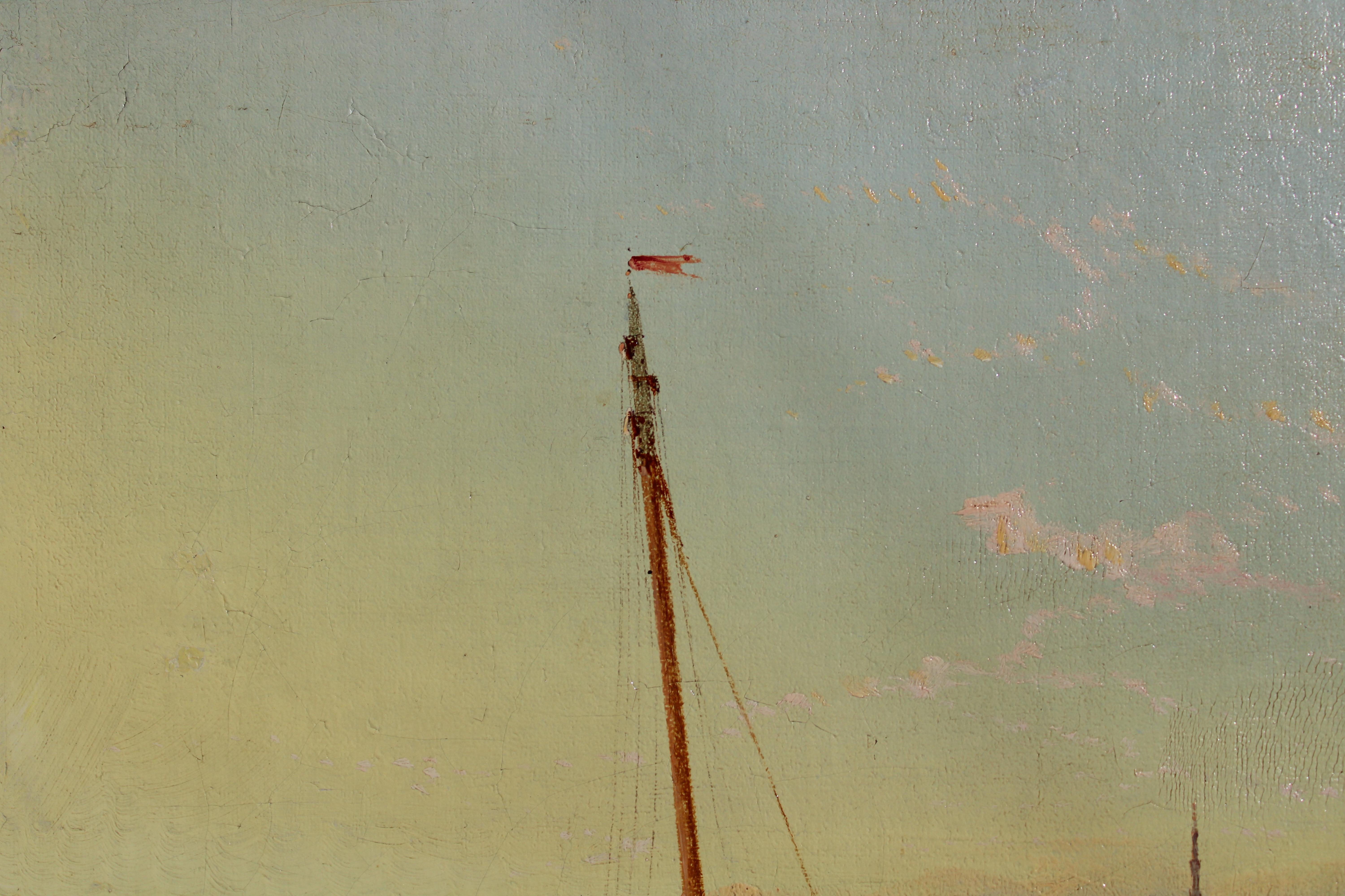 Paysage d'estuaire néerlandais  Huile sur toile, 30x40,5 cm en vente 3