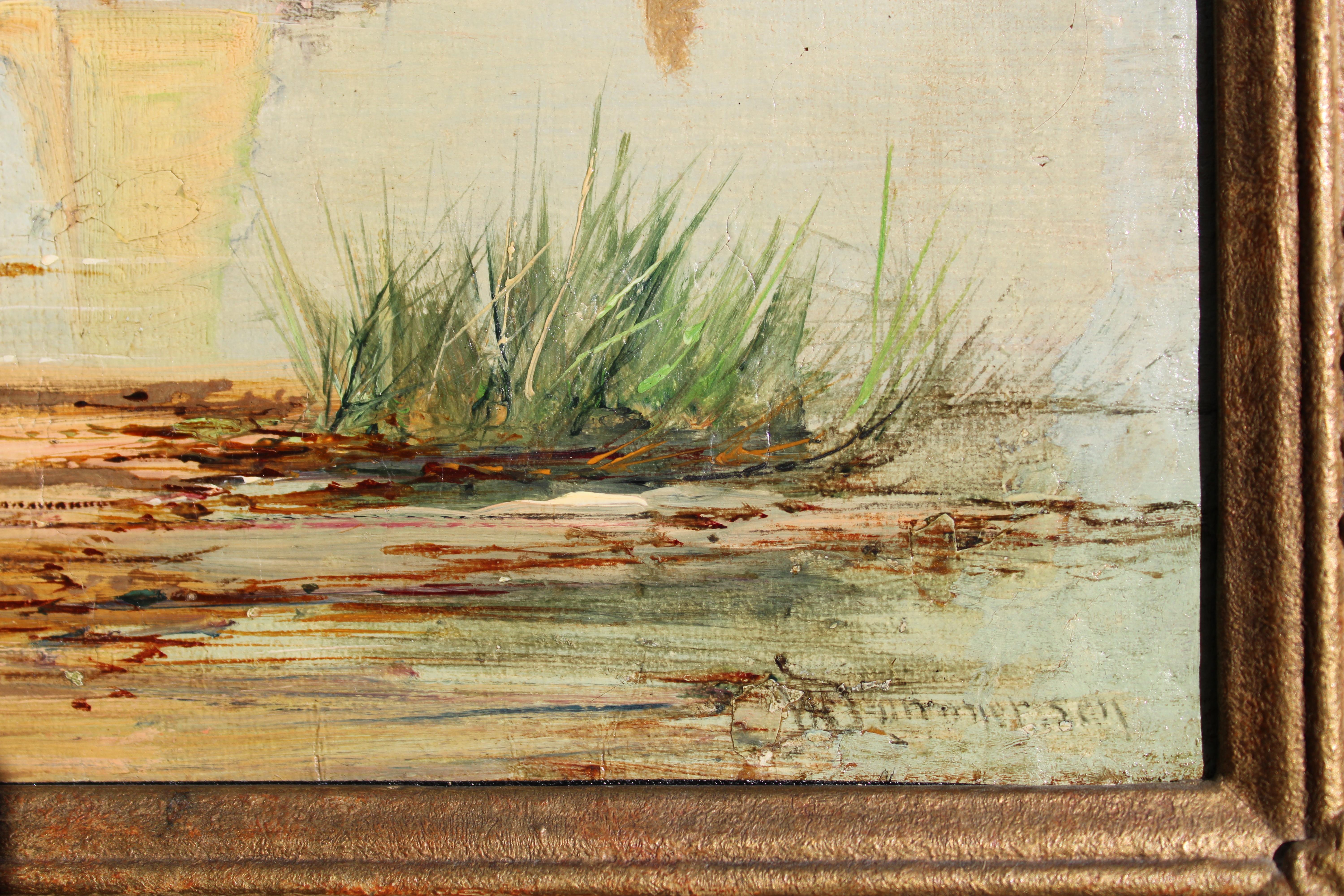 Dutch estuary landscape  Oil on canvas, 30x40.5 cm For Sale 4