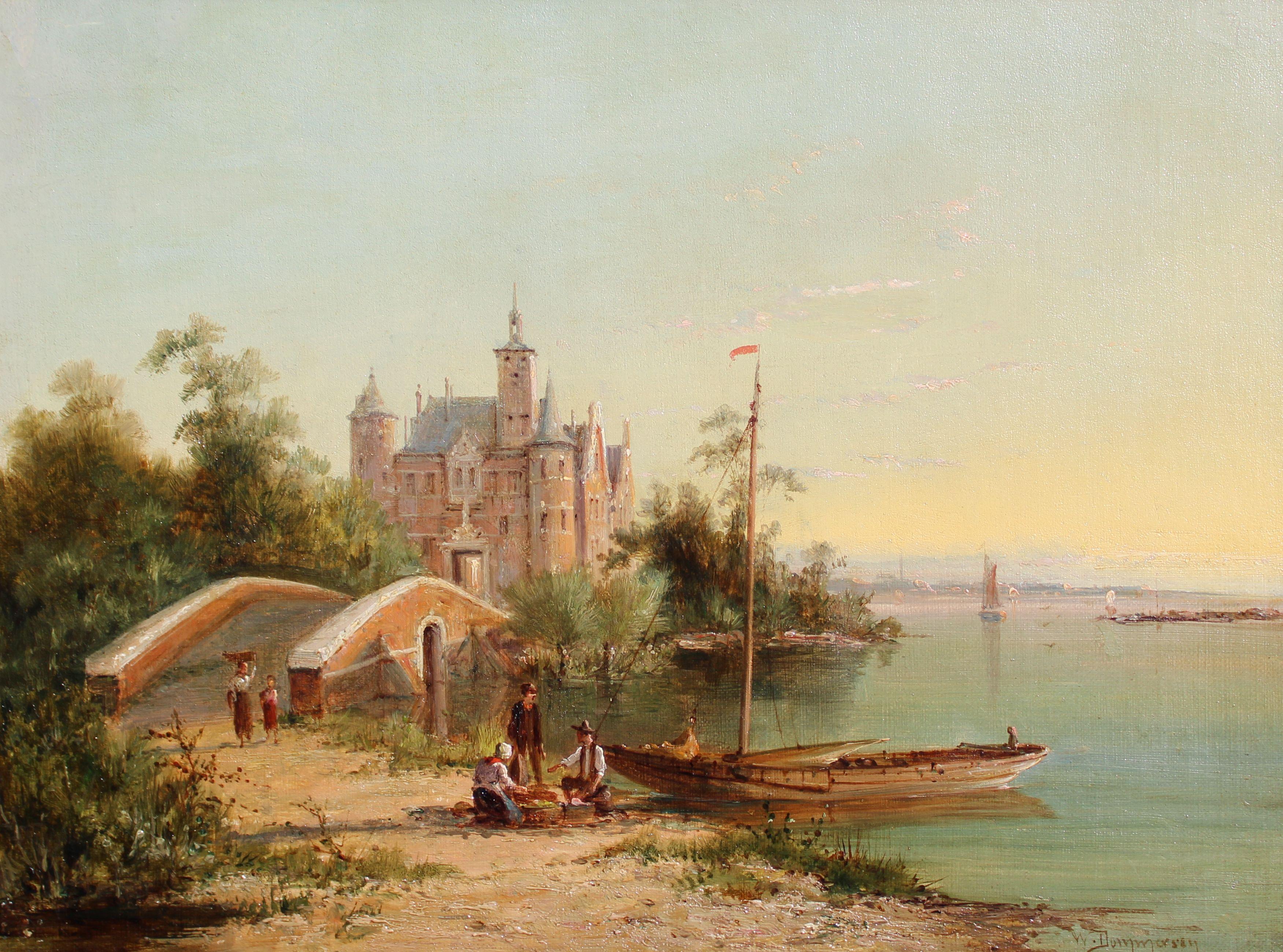 Dommersen, William Raymond Figurative Painting - Dutch estuary landscape  Oil on canvas, 30x40.5 cm