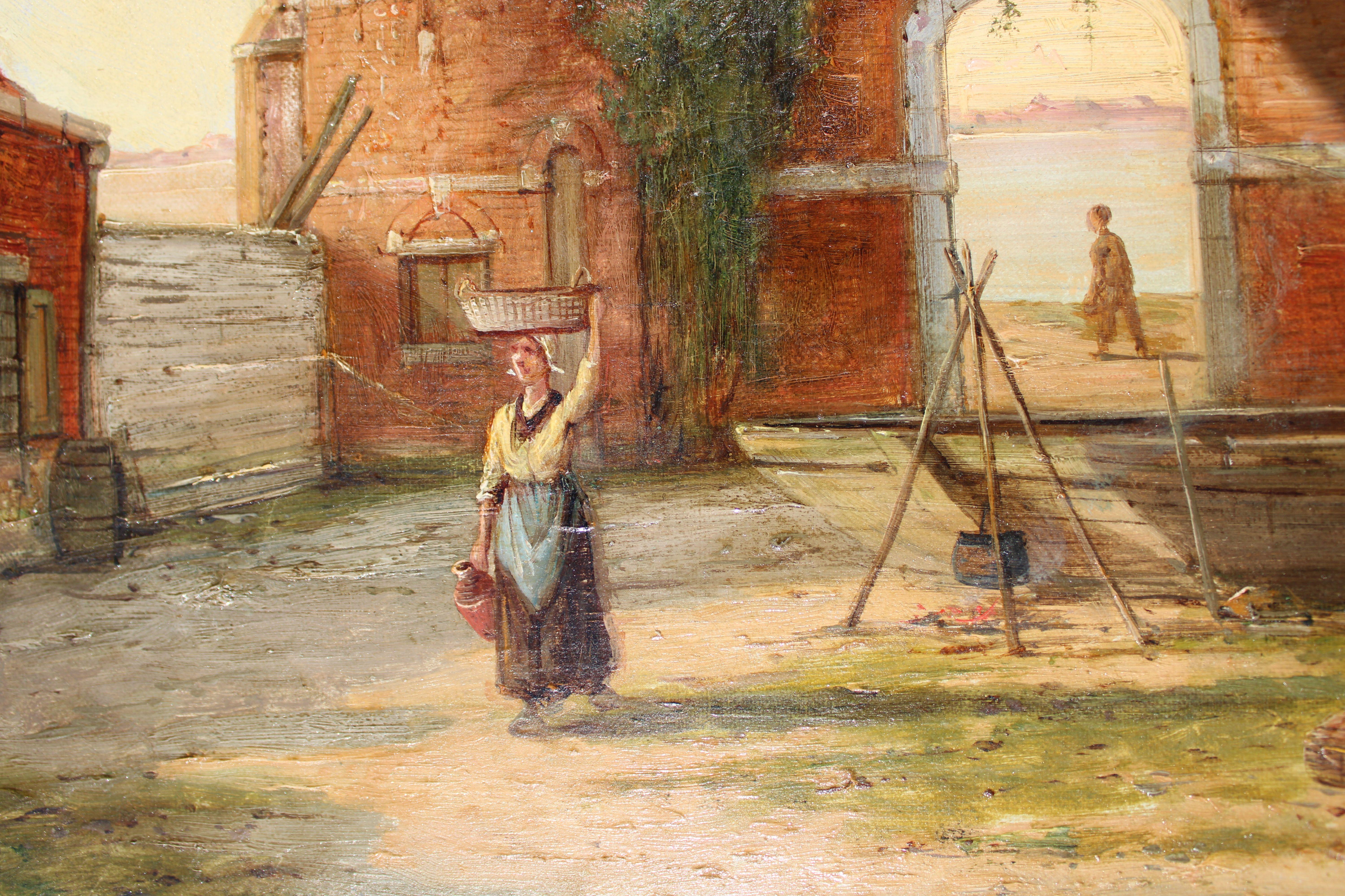 Schiedam on the Scheldt, Holland  Oil on canvas, 49.5x75 cm - Painting by Dommersen, William Raymond